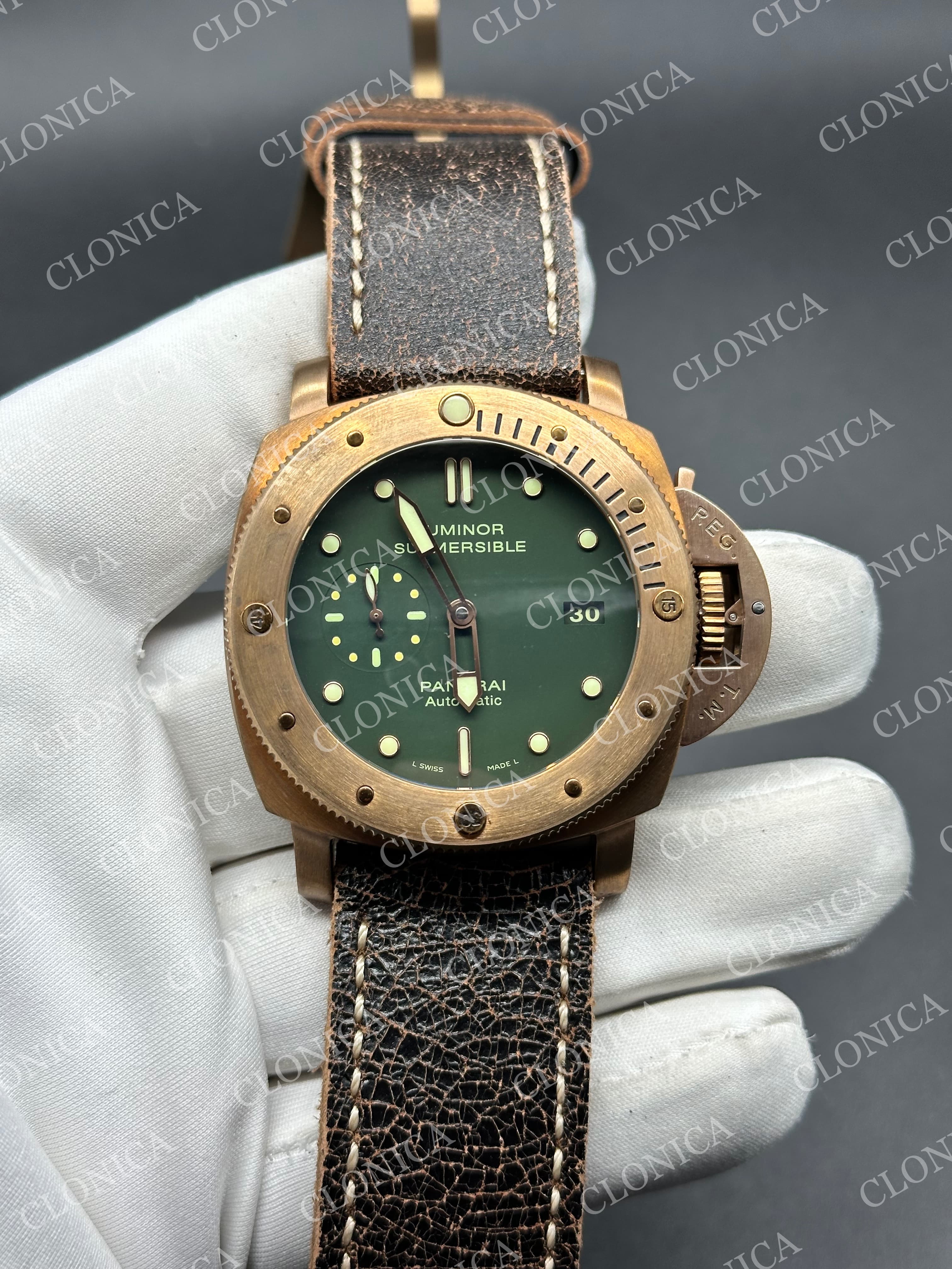 PAM382 N BRONZO 1:1 ON BROWN DISTRESSED CALFSKIN STRAP VSP9000 — view 1