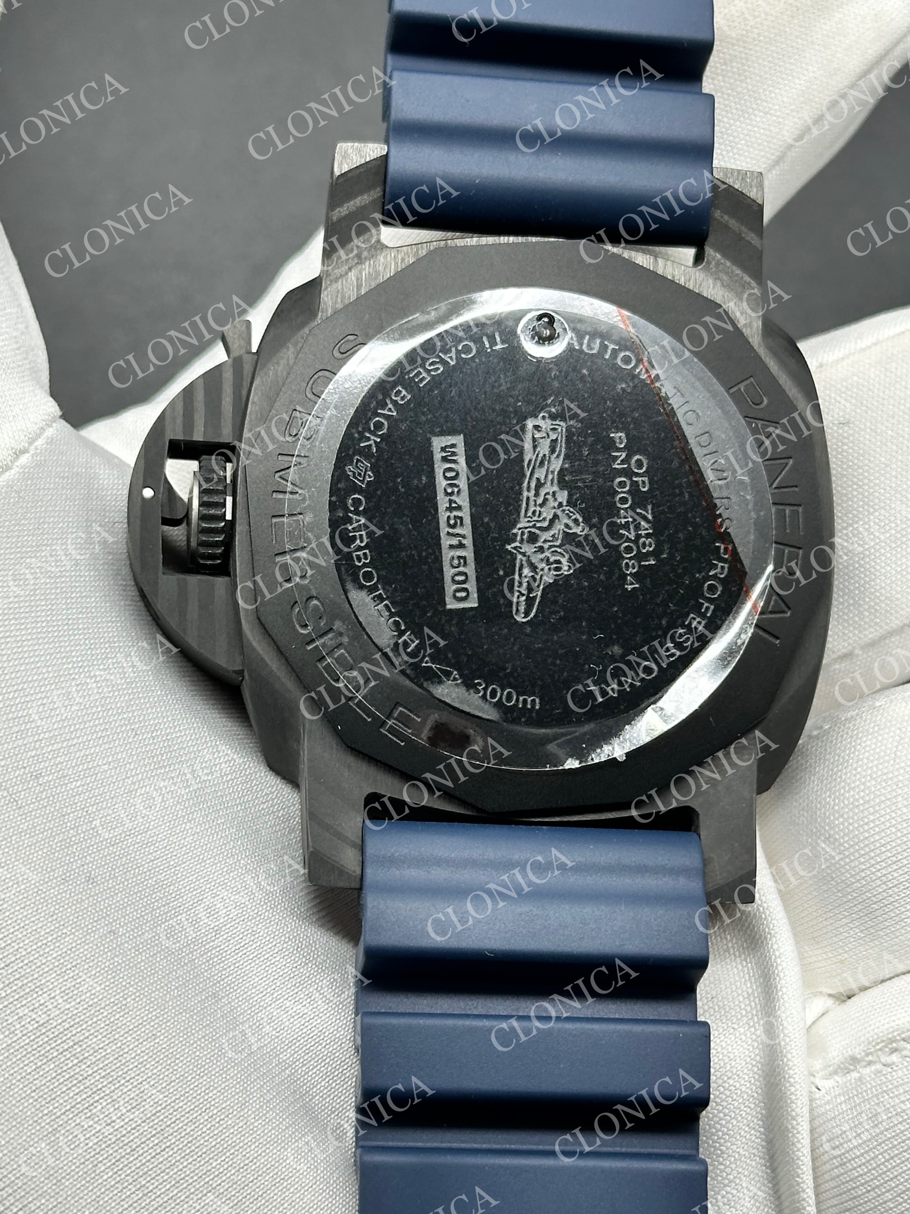 PAM1232 CARBOTECH 44MM BLUE DIAL BLUE MARKERS ON BLUE RUBBER STRAP P.9010 CLONE — view 5