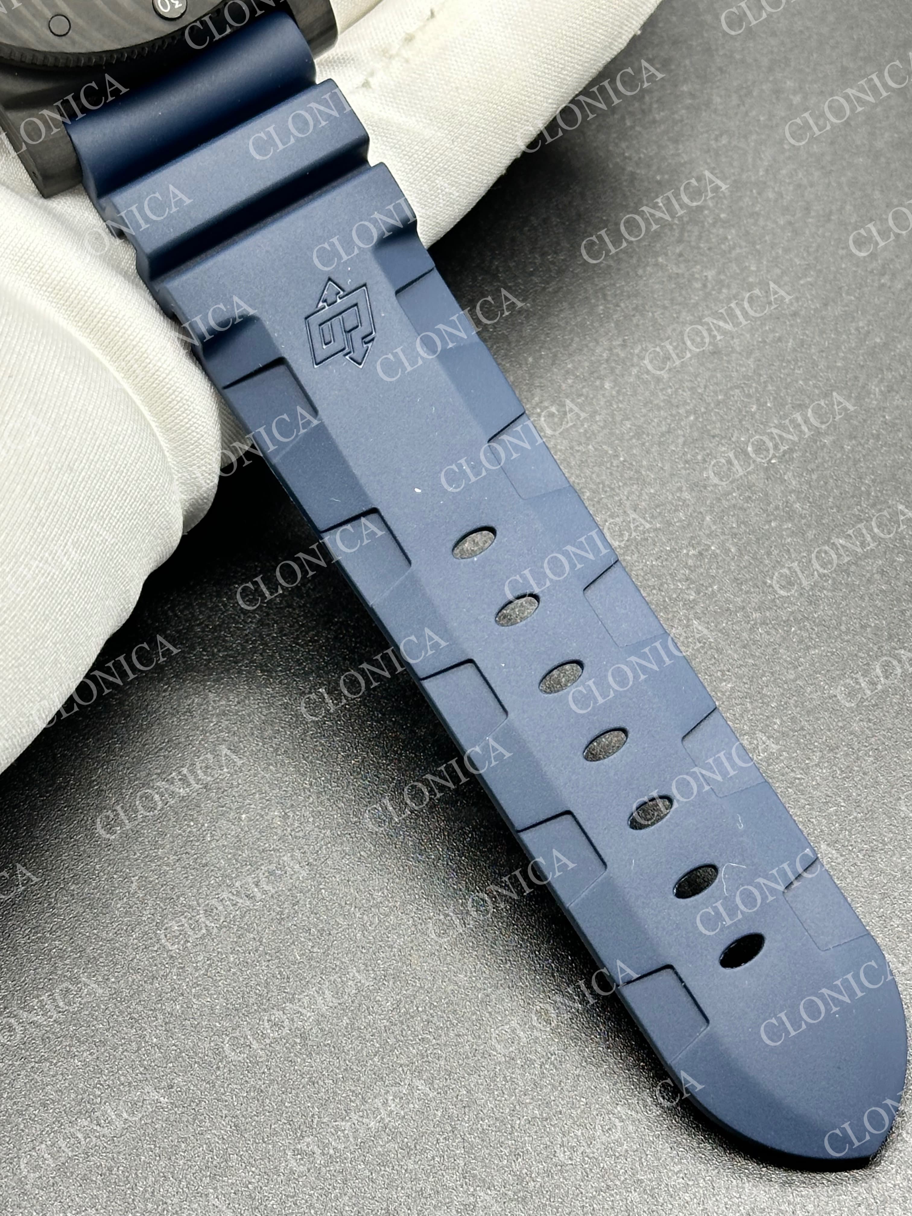PAM1232 CARBOTECH 44MM BLUE DIAL BLUE MARKERS ON BLUE RUBBER STRAP P.9010 CLONE — view 7