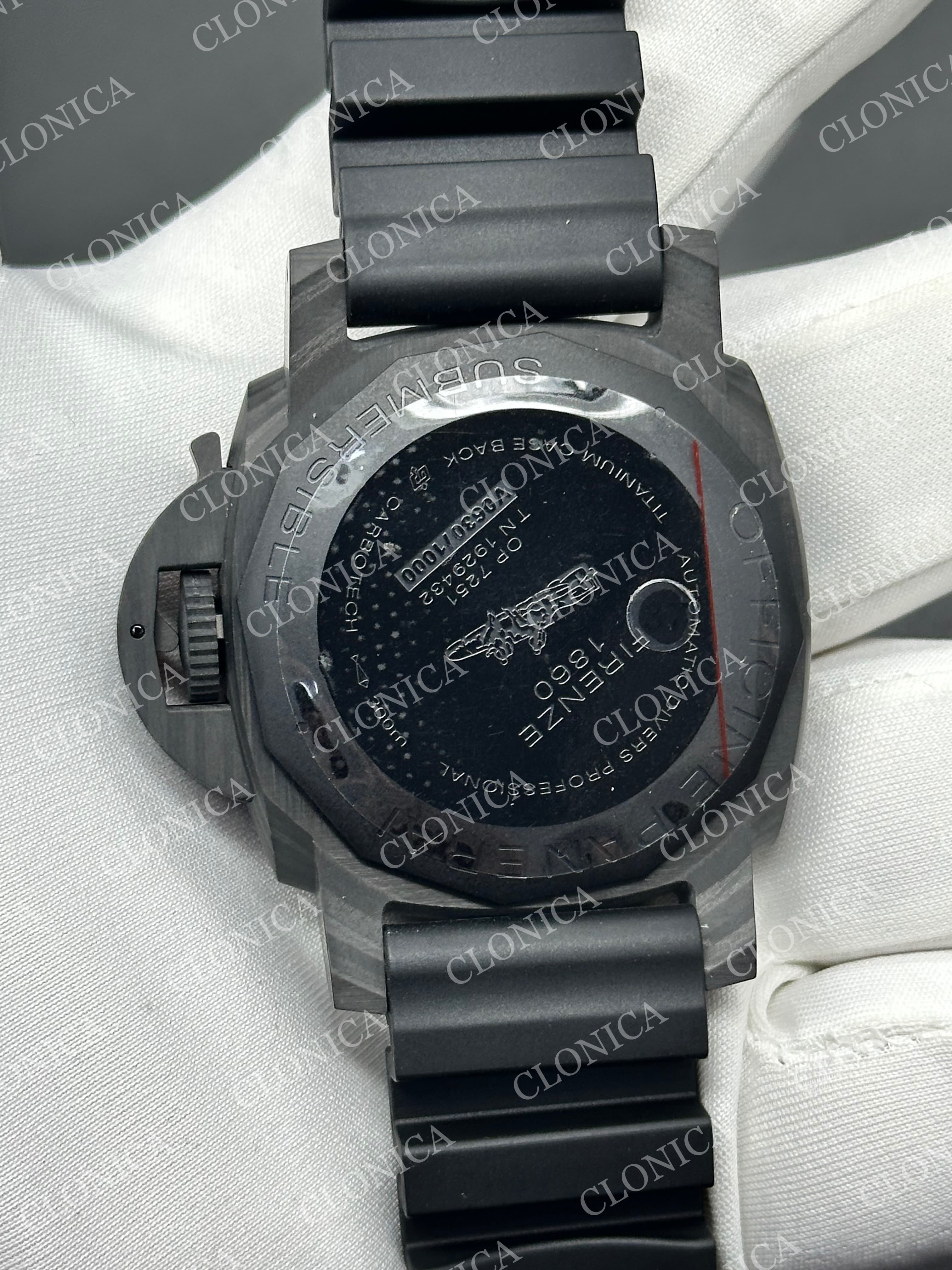 PAM960 CARBOTECH 42MM BLACK DIAL BLUE MARKERS ON RUBBER STRAP P.9010 CLONE — view 5
