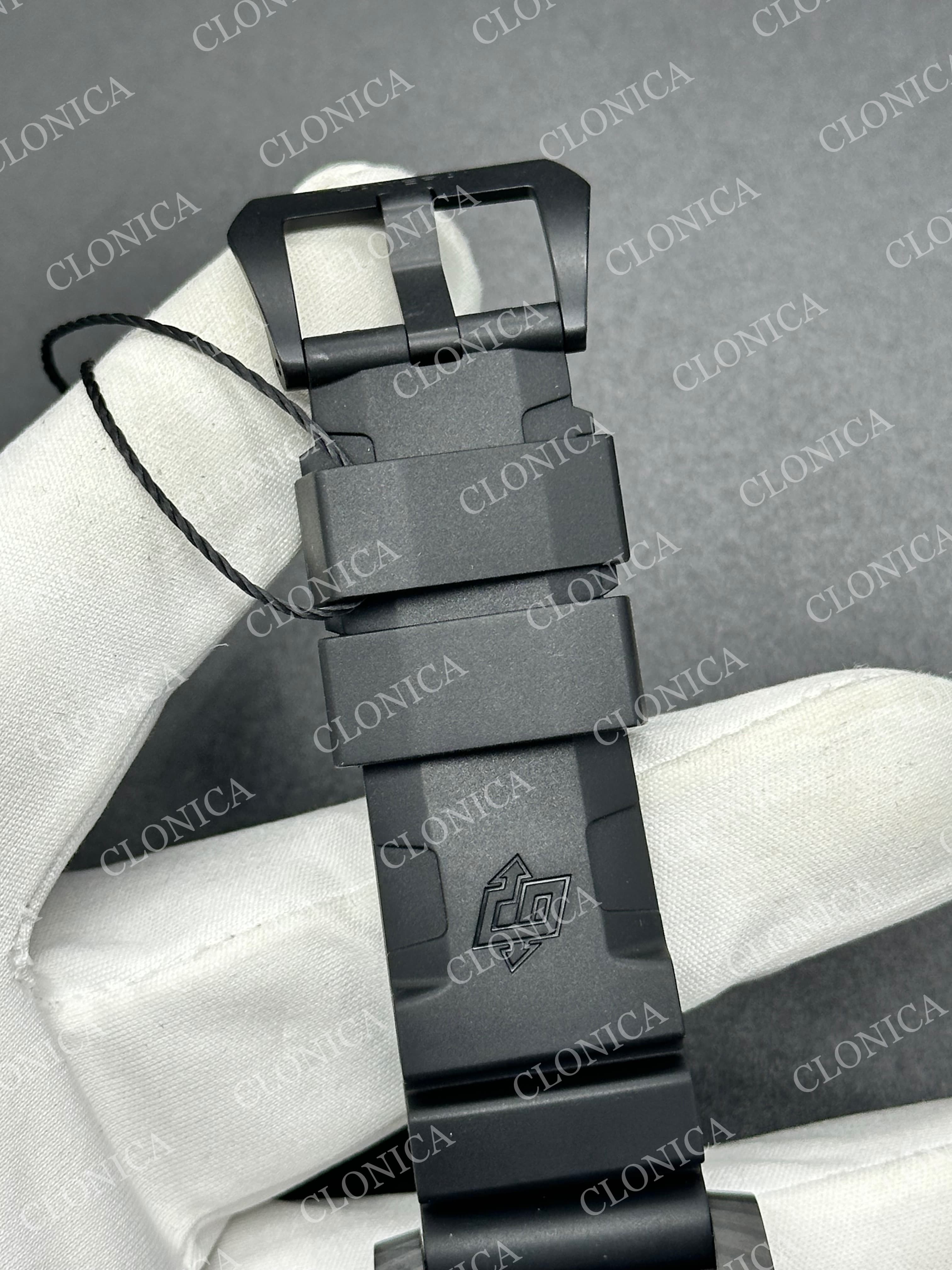 PAM960 CARBOTECH 42MM BLACK DIAL BLUE MARKERS ON RUBBER STRAP P.9010 CLONE — view 7