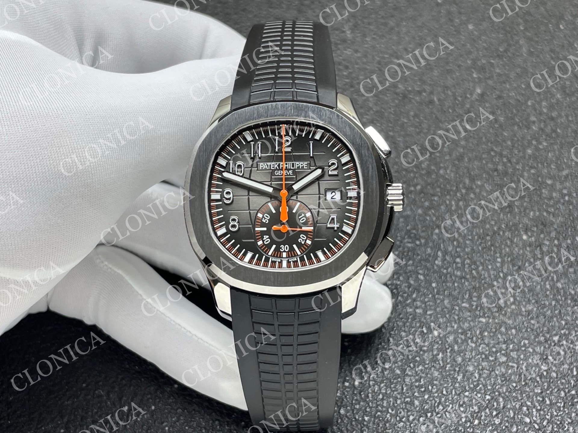 AQUANAUT 5968 SS GRAY DIAL ON BLACK RUBBER STRAP — view 1