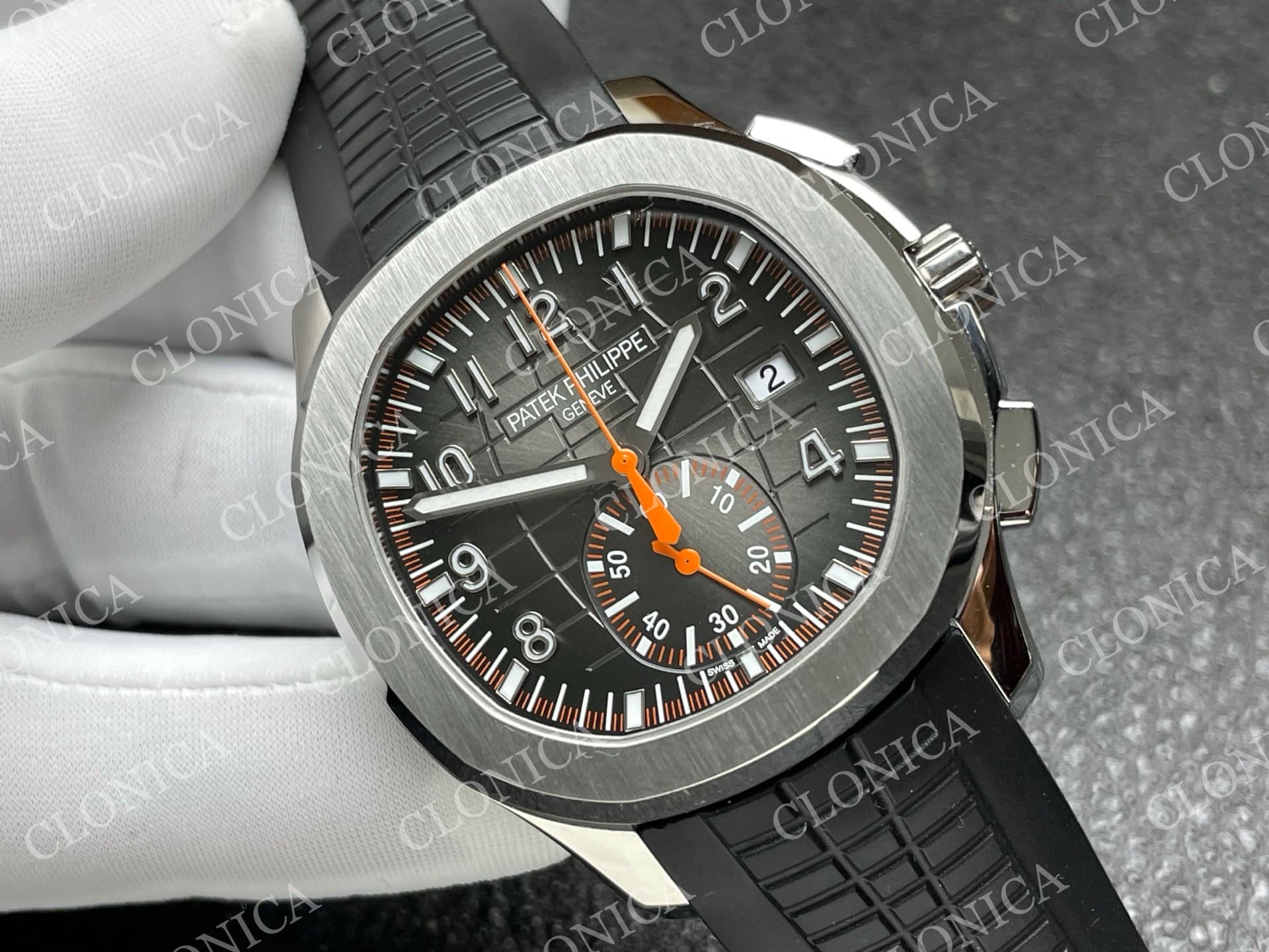 AQUANAUT 5968 SS GRAY DIAL ON BLACK RUBBER STRAP — view 2