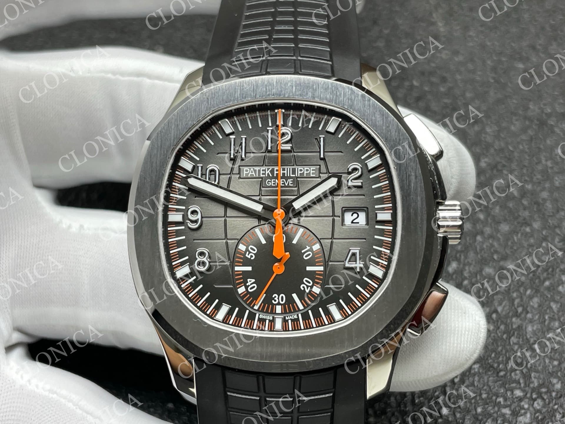 AQUANAUT 5968 SS GRAY DIAL ON BLACK RUBBER STRAP — view 3