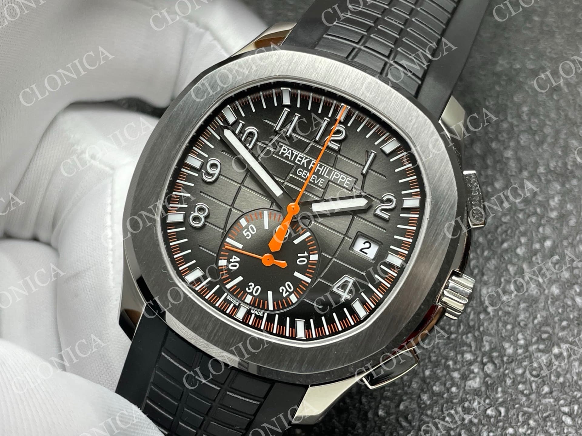 AQUANAUT 5968 SS GRAY DIAL ON BLACK RUBBER STRAP — view 4