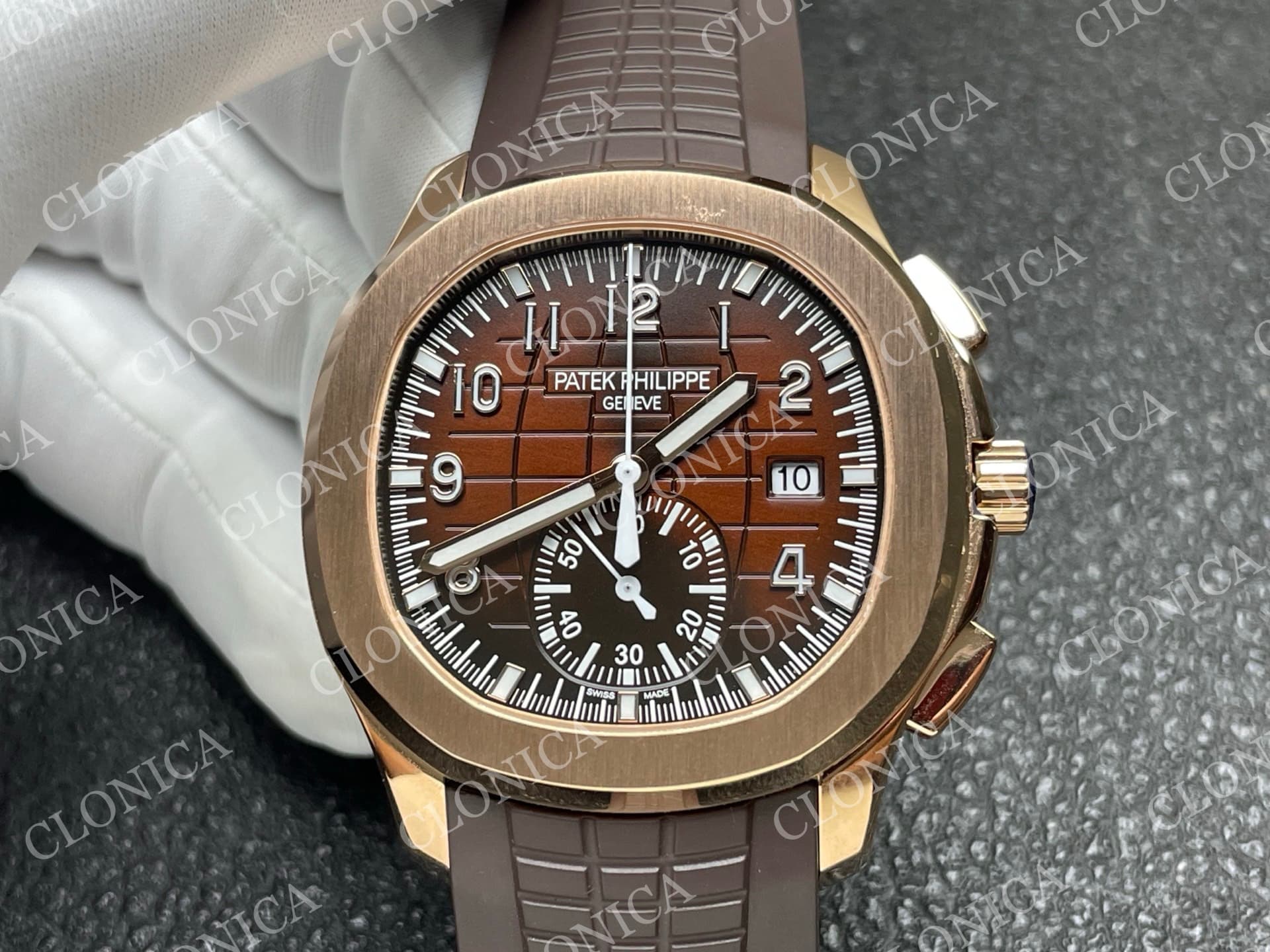 AQUANAUT 5968 RG BROWN DIAL ON BROWN RUBBER STRAP — view 3