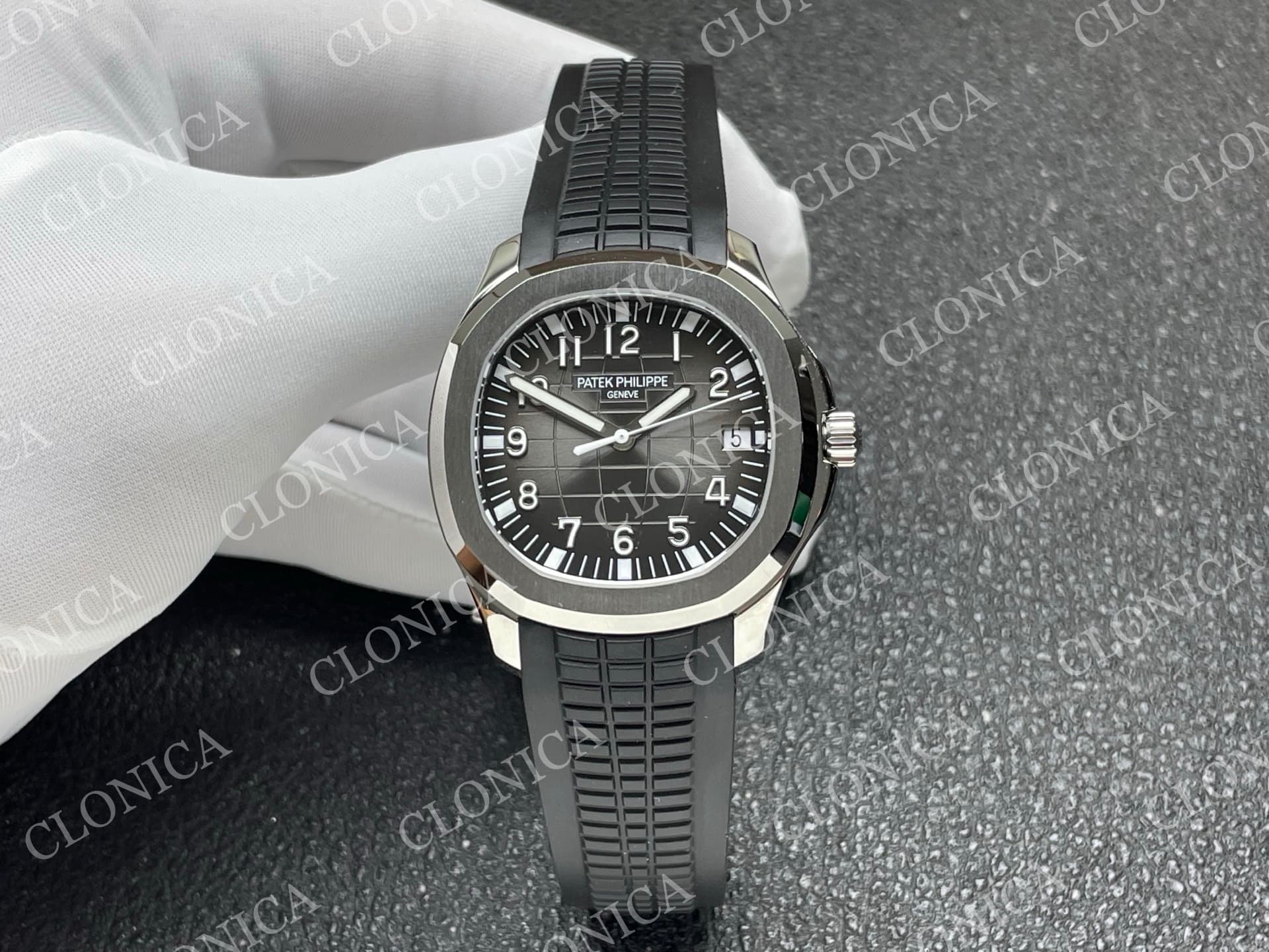 AQUANAUT 5167 SS BLACK DIAL ON BLACK STRAP — view 1