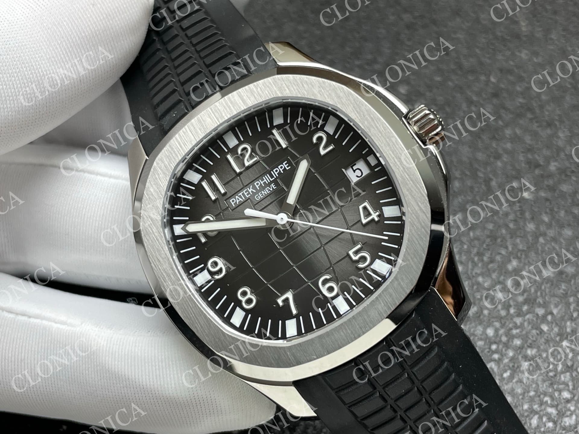 AQUANAUT 5167 SS BLACK DIAL ON BLACK STRAP — view 2