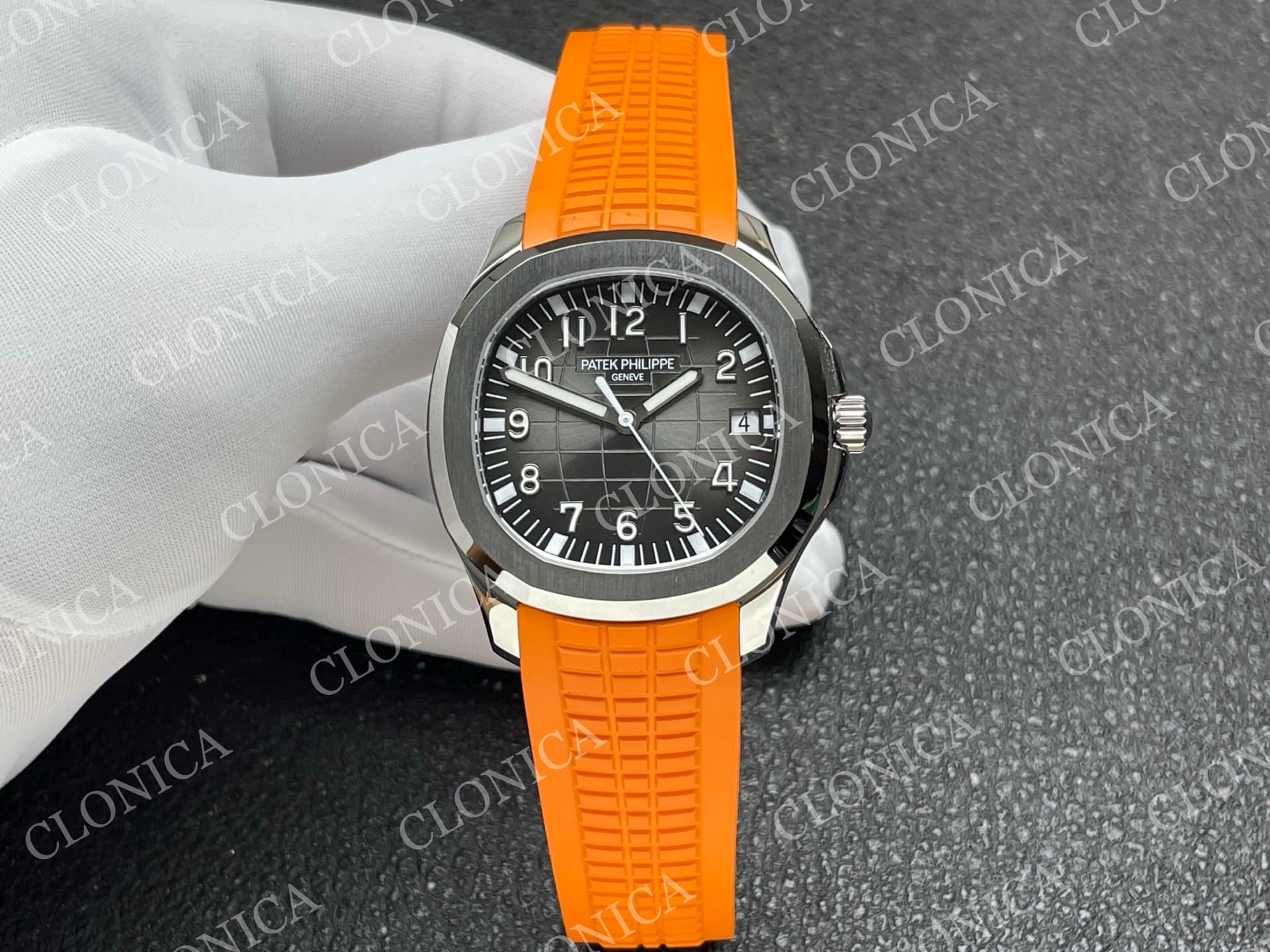 AQUANAUT 5167 SS BLACK DIAL ON ORANGE STRAP — view 1