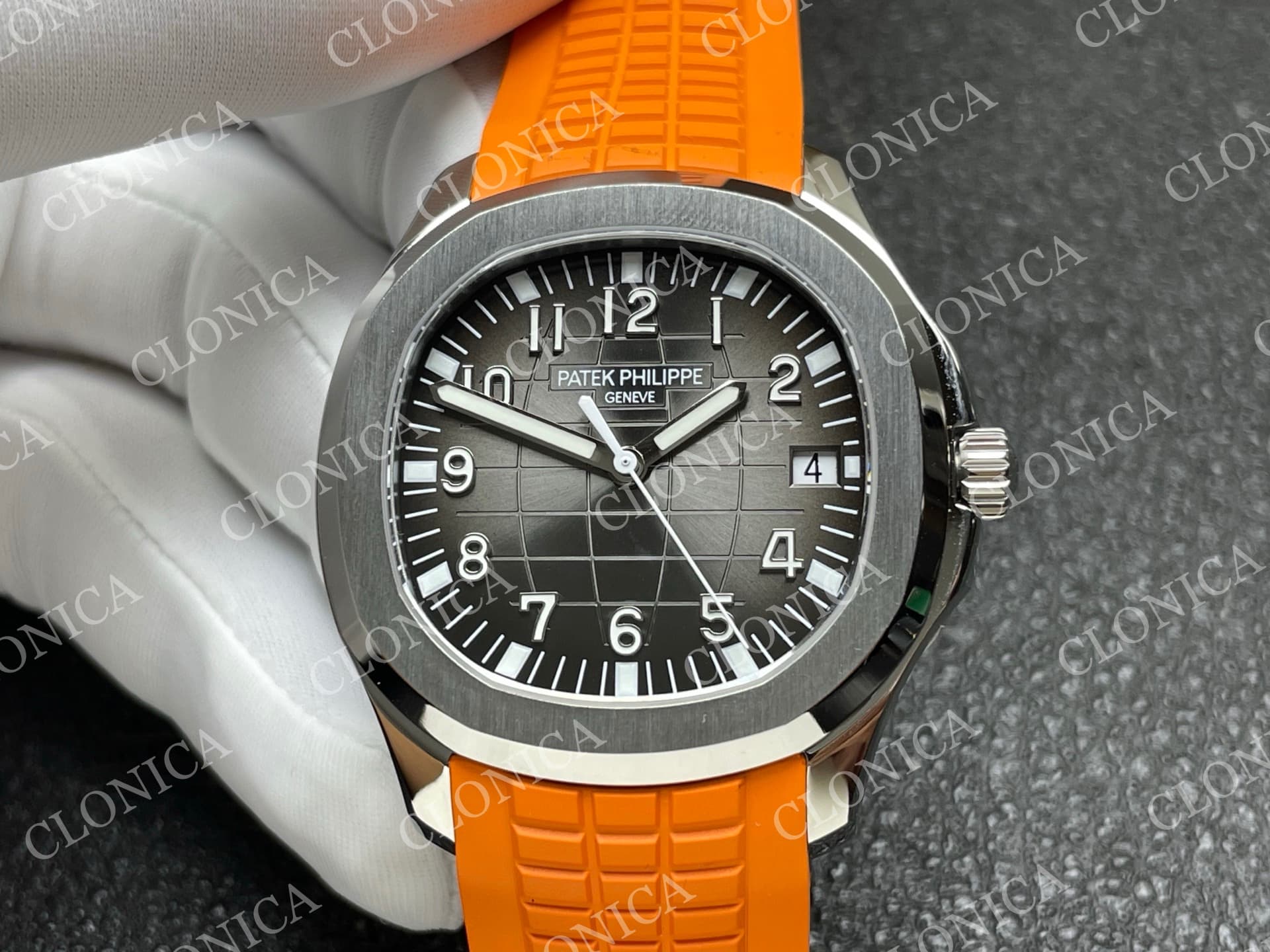 AQUANAUT 5167 SS BLACK DIAL ON ORANGE STRAP — view 3