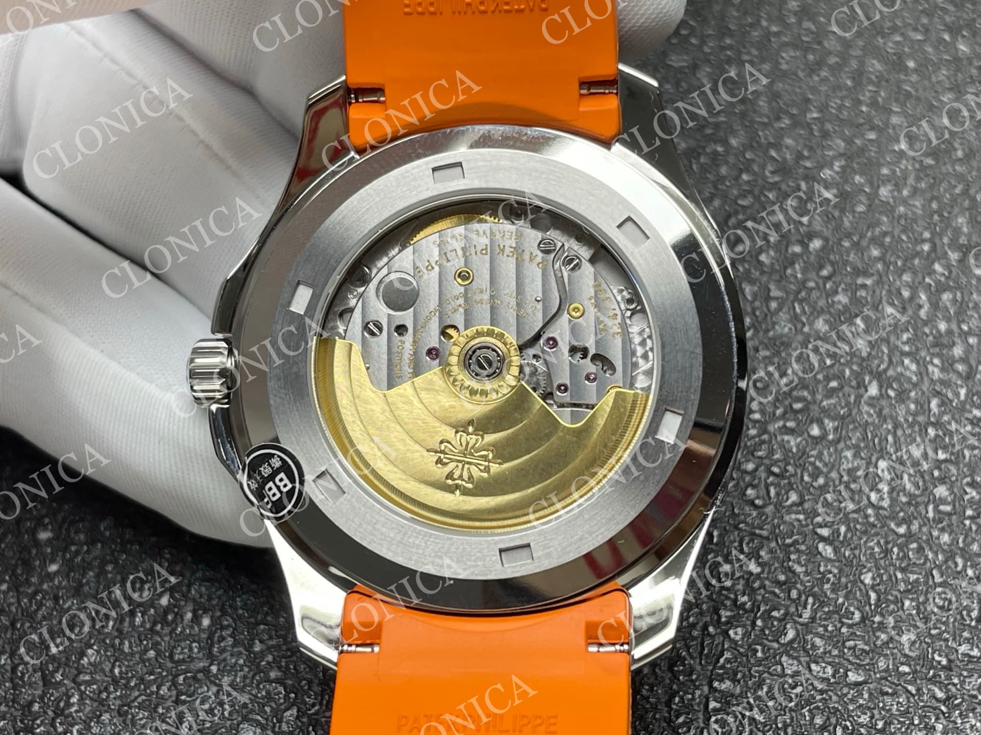 AQUANAUT 5167 SS BLACK DIAL ON ORANGE STRAP — view 8