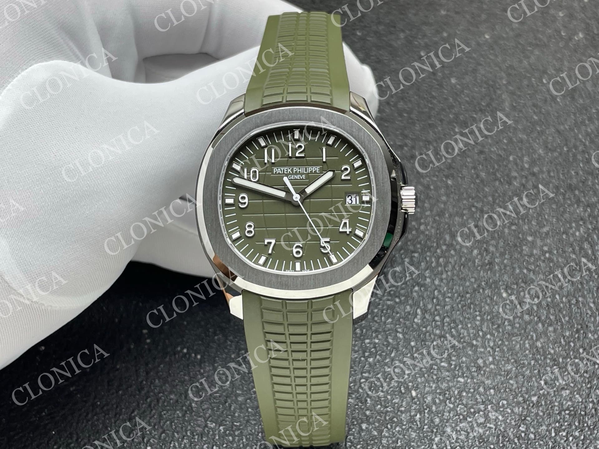 AQUANAUT 5167 SS GREEN DIAL ON GREEN STRAP — view 1