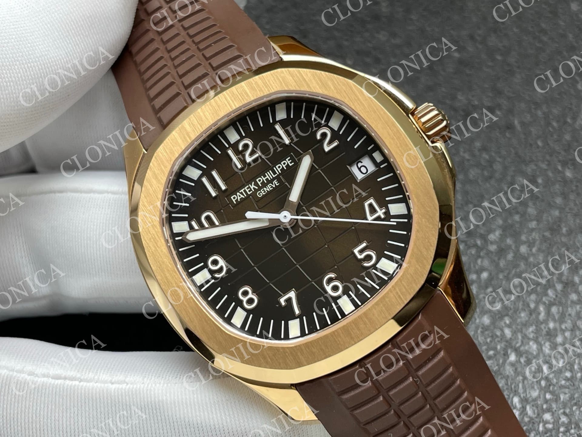 AQUANAUT 5167 RG BROWN DIAL ON BROWN RUBBER STRAP — view 2