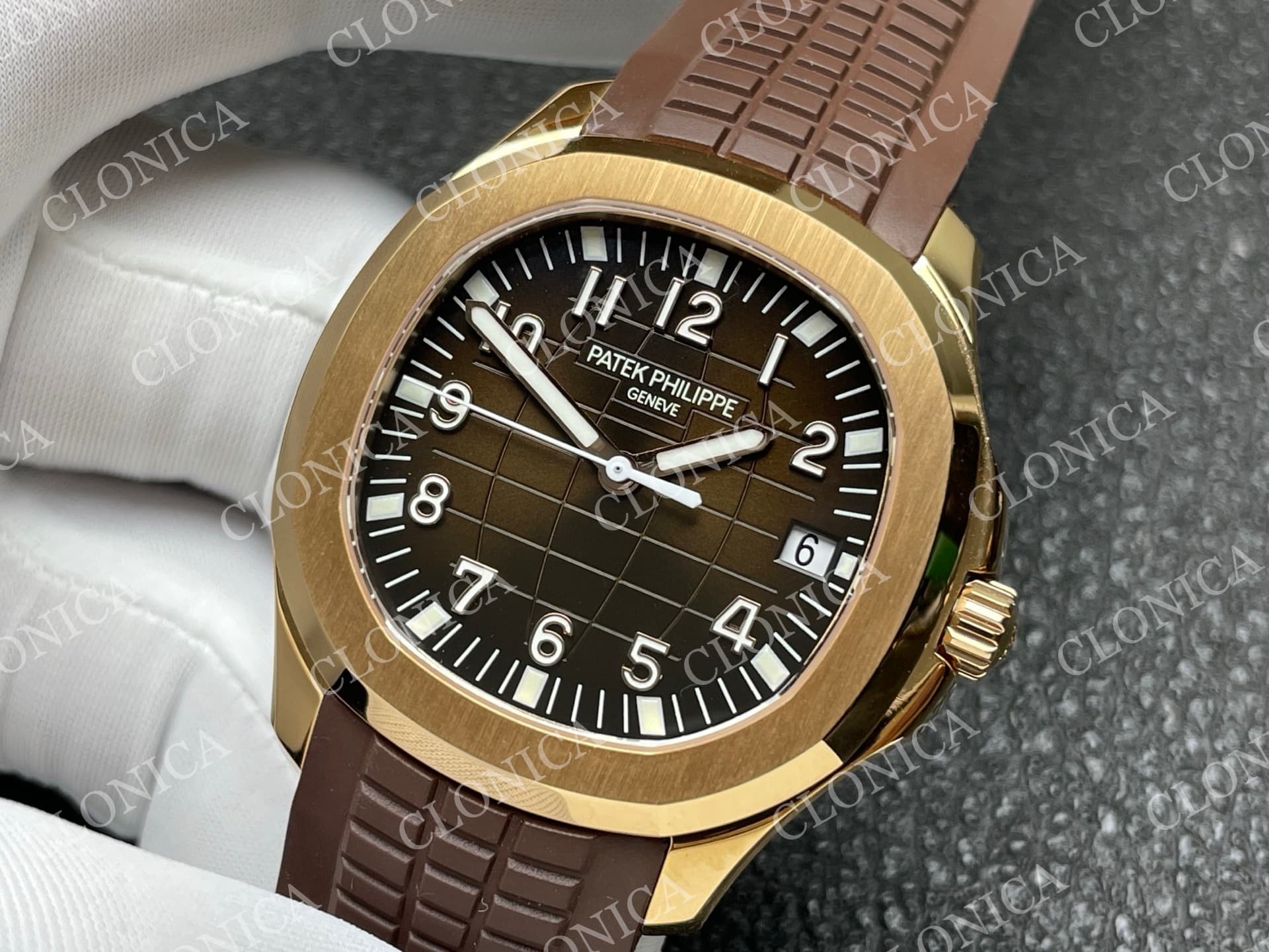 AQUANAUT 5167 RG BROWN DIAL ON BROWN RUBBER STRAP — view 3
