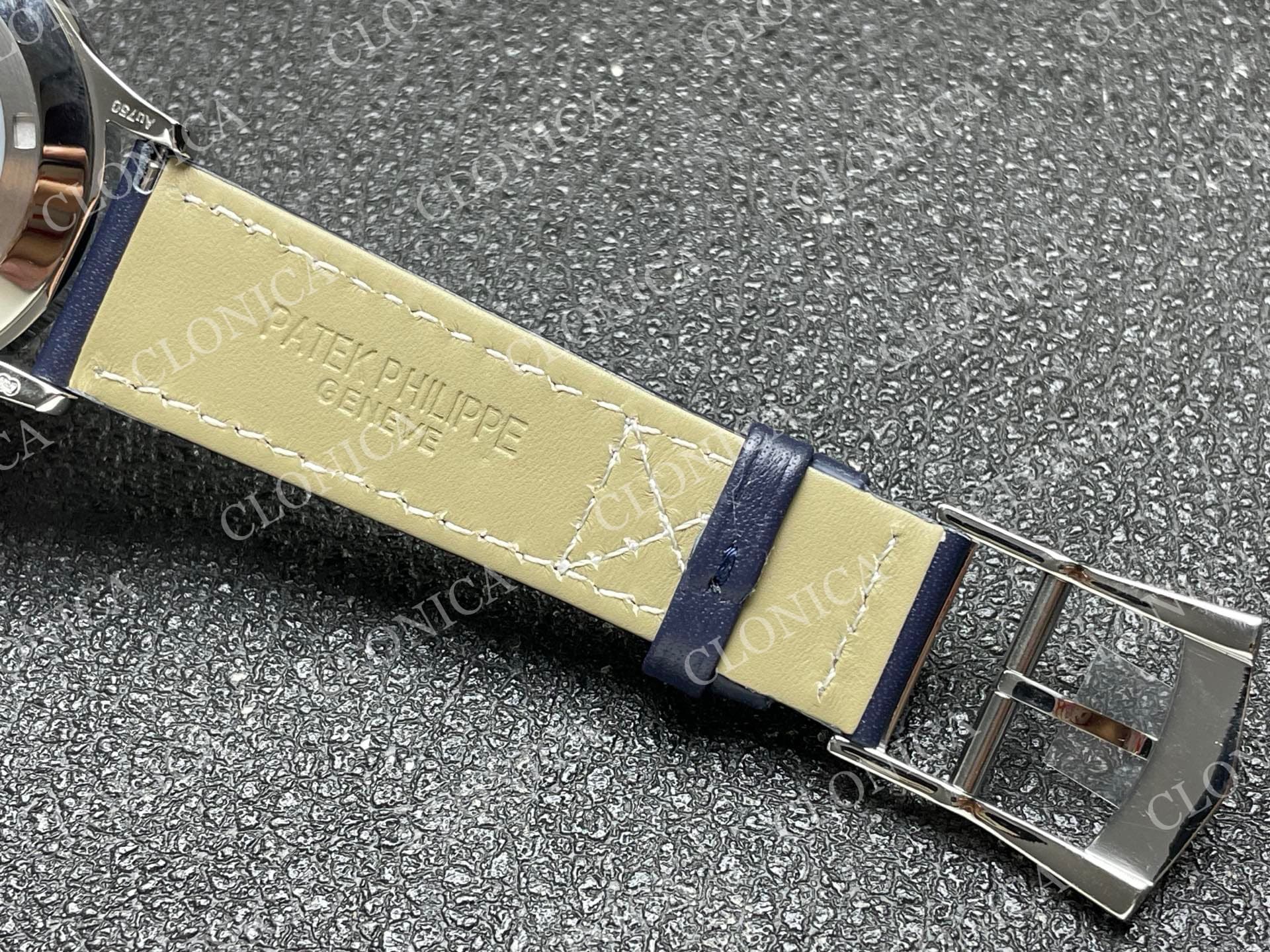 CALAVATRA TRAVEL TIME 5524 SS BLUE DIAL ON BLUE LEATHER STRAP — view 6