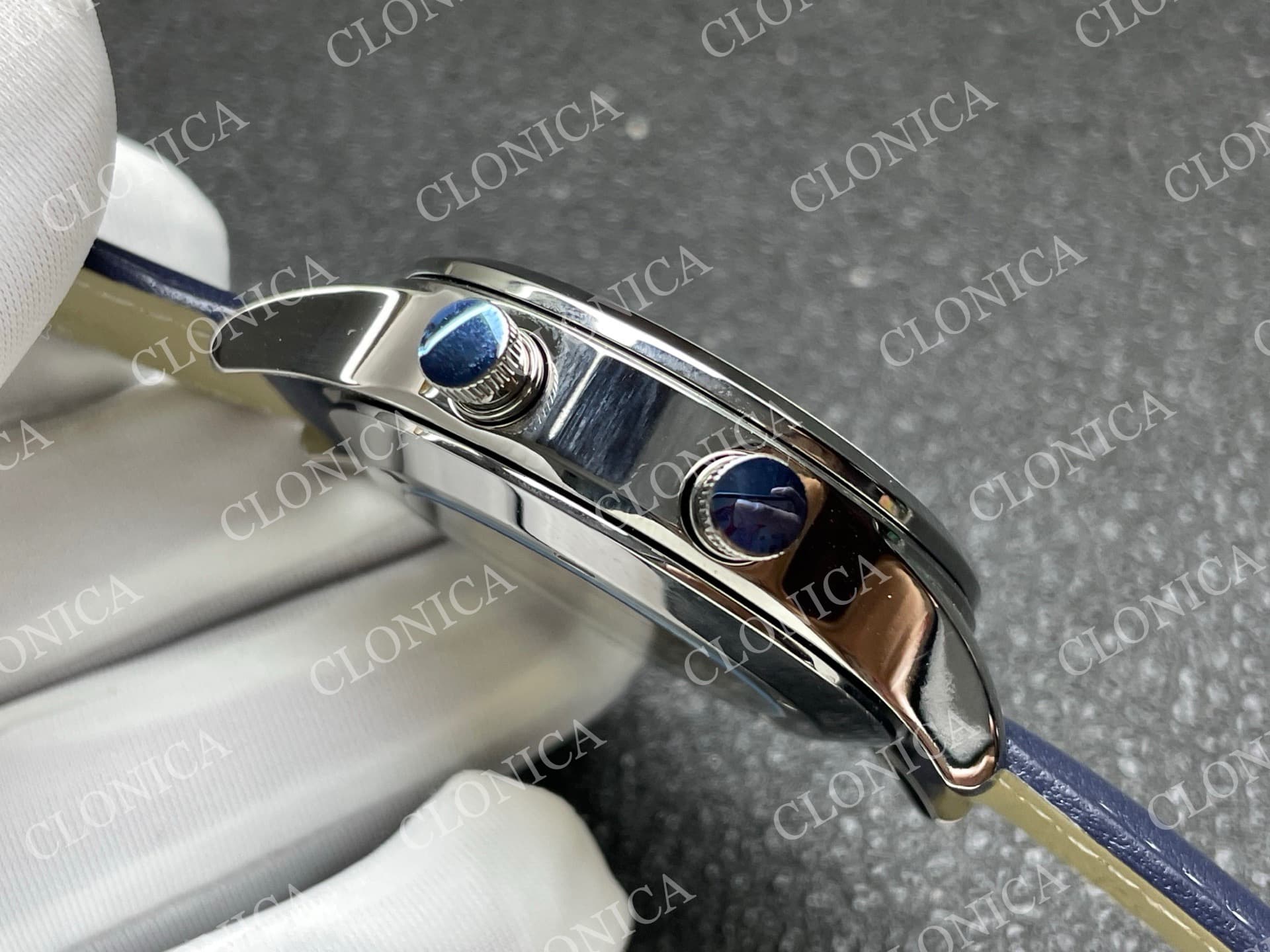 CALAVATRA TRAVEL TIME 5524 SS BLUE DIAL ON BLUE LEATHER STRAP — view 9