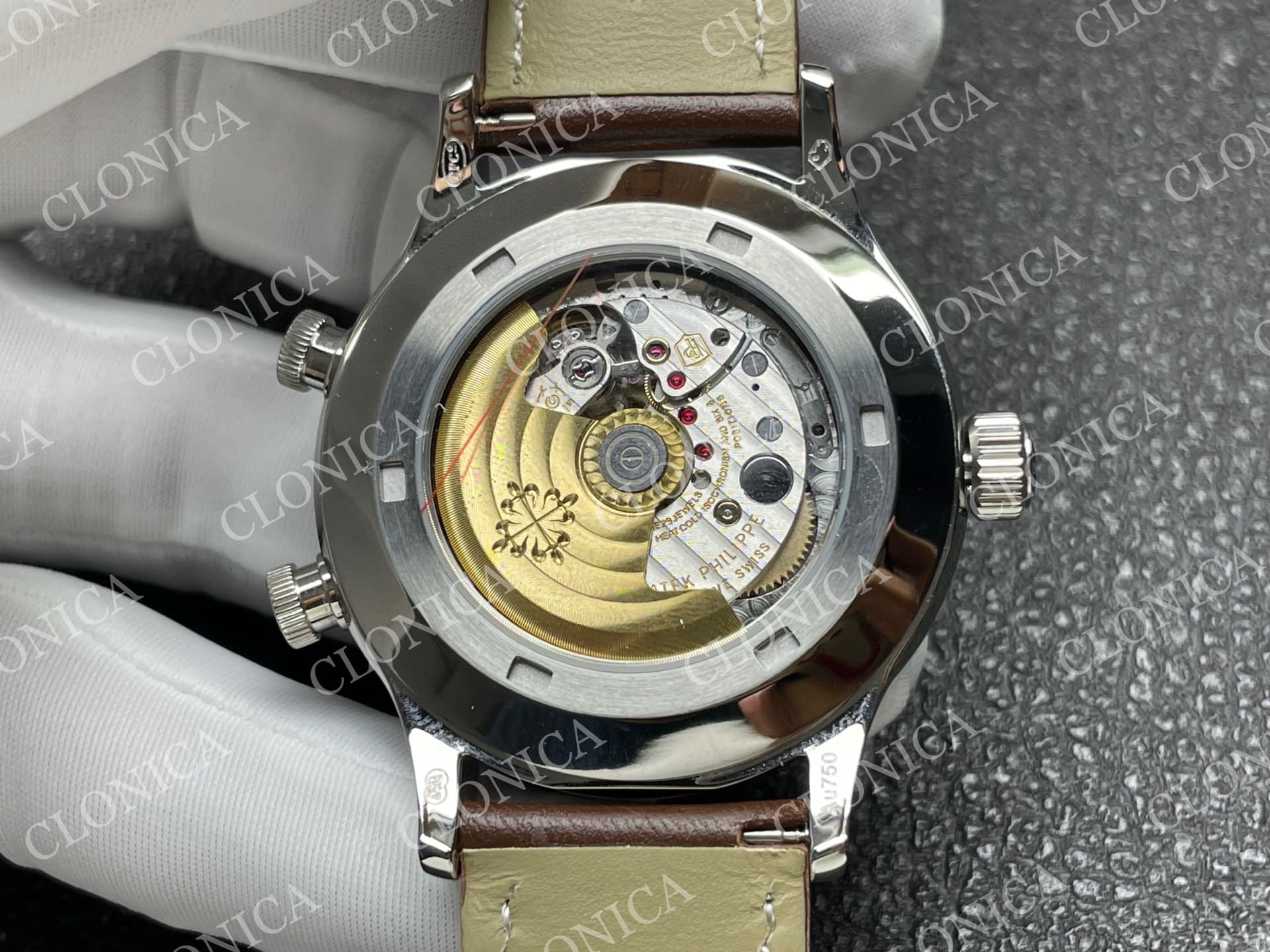 CALAVATRA TRAVEL TIME 5524 SS BLACK DIAL ON BROWN LEATHER STRAP — view 8