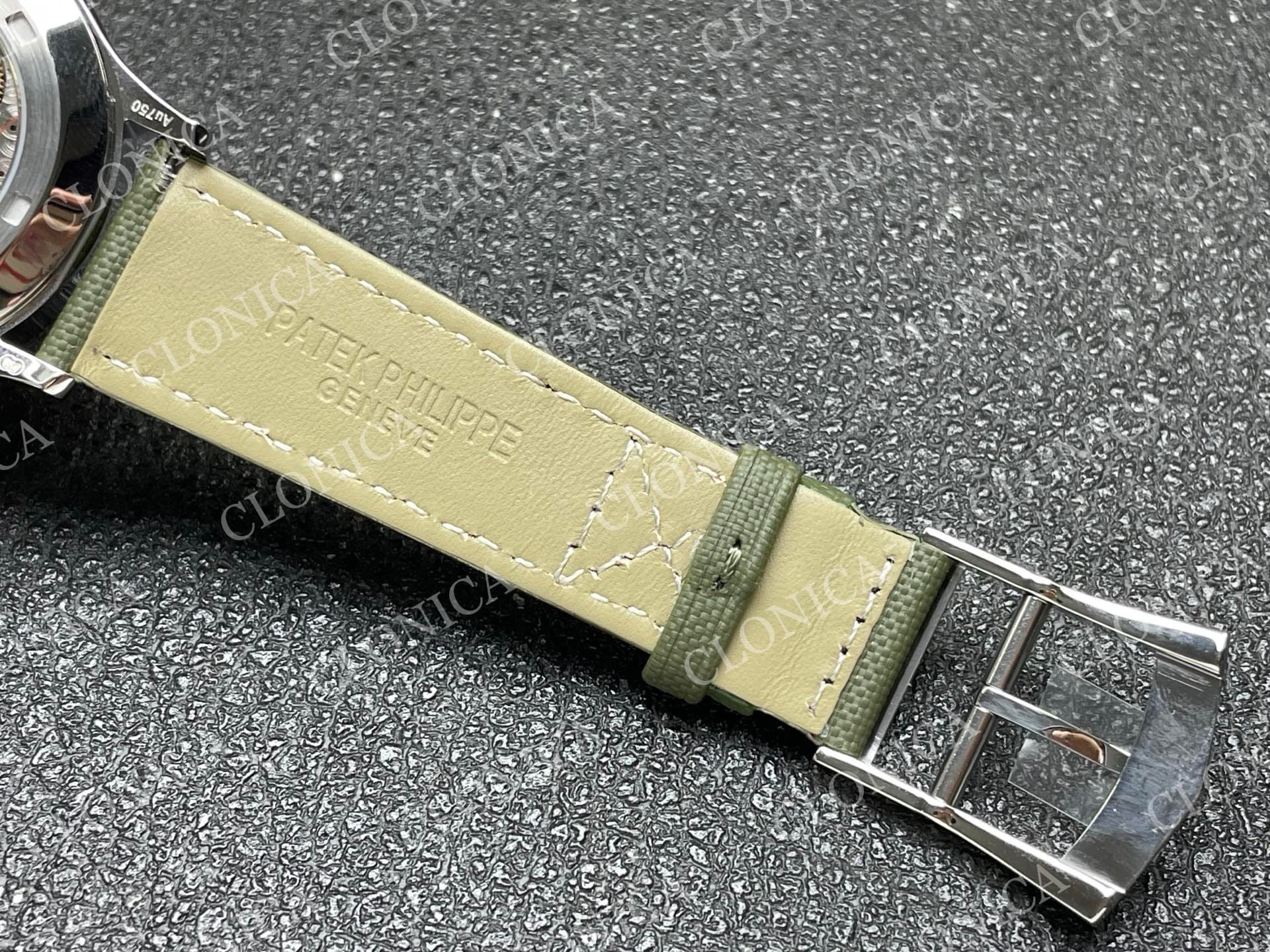 CALAVATRA TRAVEL TIME 5524 SS BEIGE DIAL ON GREEN LEATHER STRAP — view 6