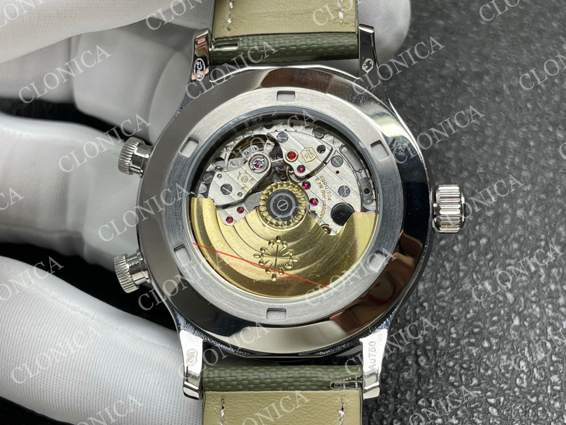 CALAVATRA TRAVEL TIME 5524 SS BEIGE DIAL ON GREEN LEATHER STRAP — view 8