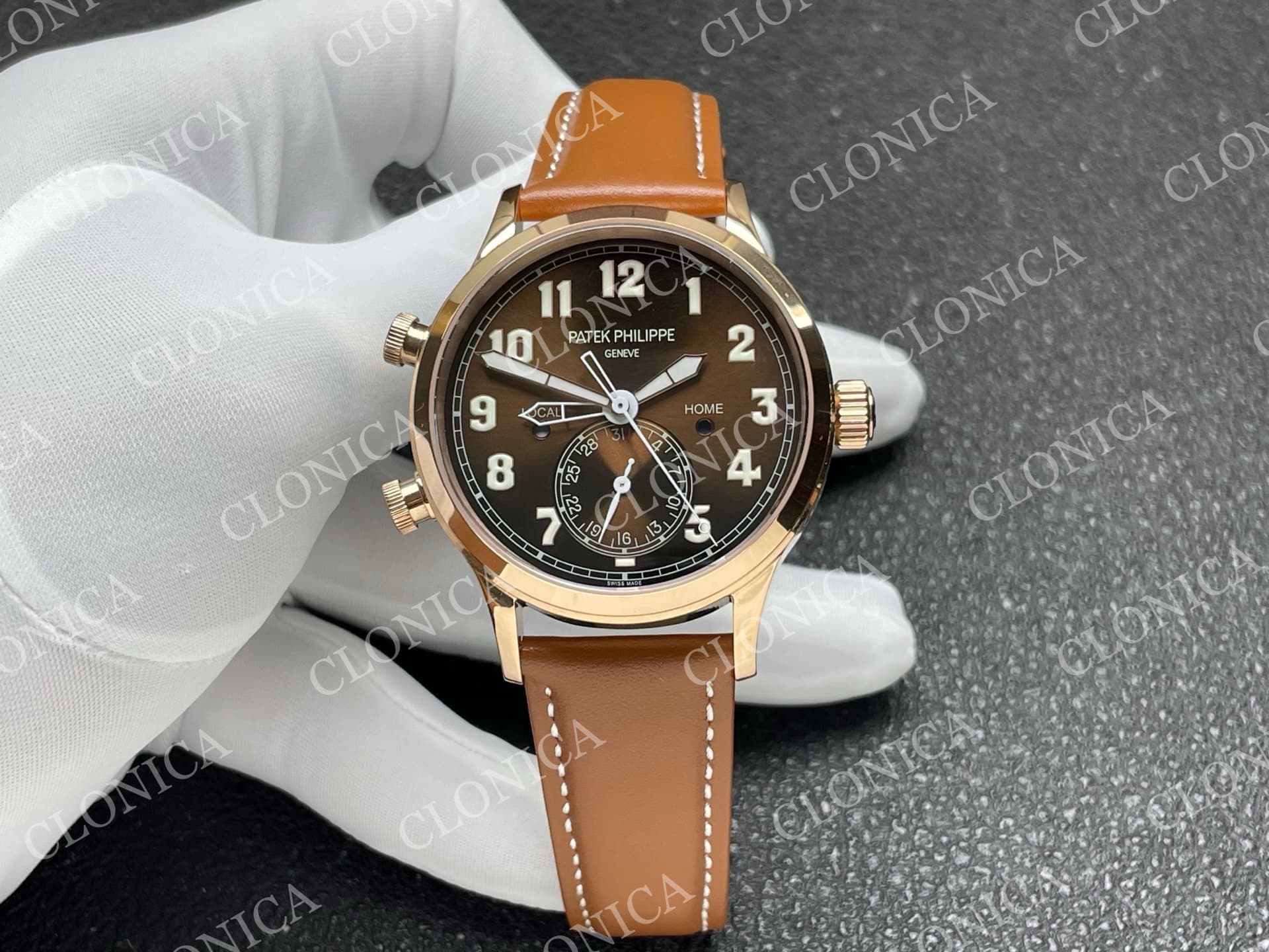 CALAVATRA TRAVEL TIME 5524 RG BROWN DIAL ON BROWN LEATHER STRAP — view 1