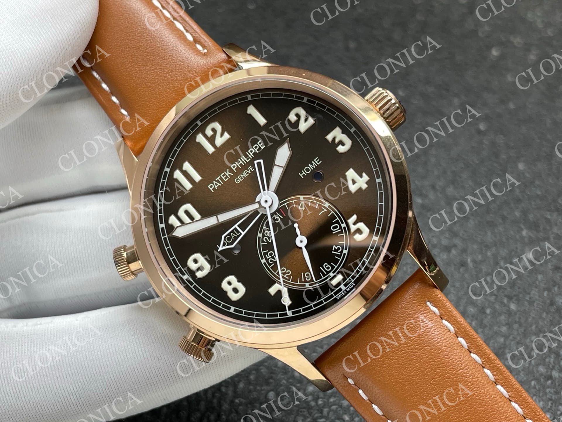 CALAVATRA TRAVEL TIME 5524 RG BROWN DIAL ON BROWN LEATHER STRAP — view 2