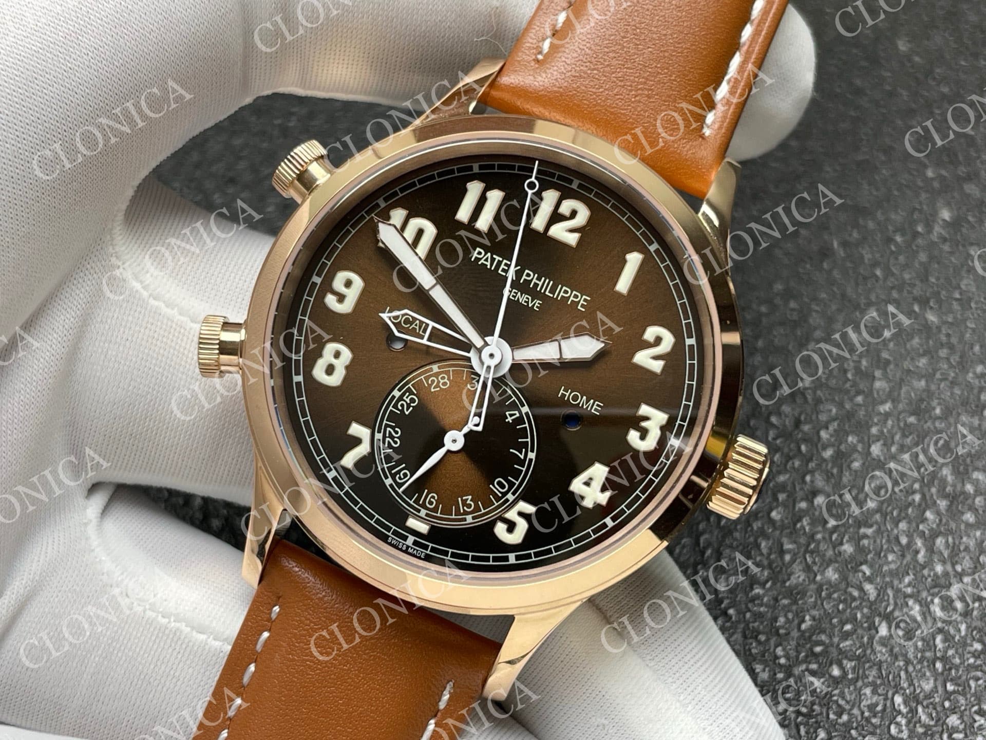 CALAVATRA TRAVEL TIME 5524 RG BROWN DIAL ON BROWN LEATHER STRAP — view 4