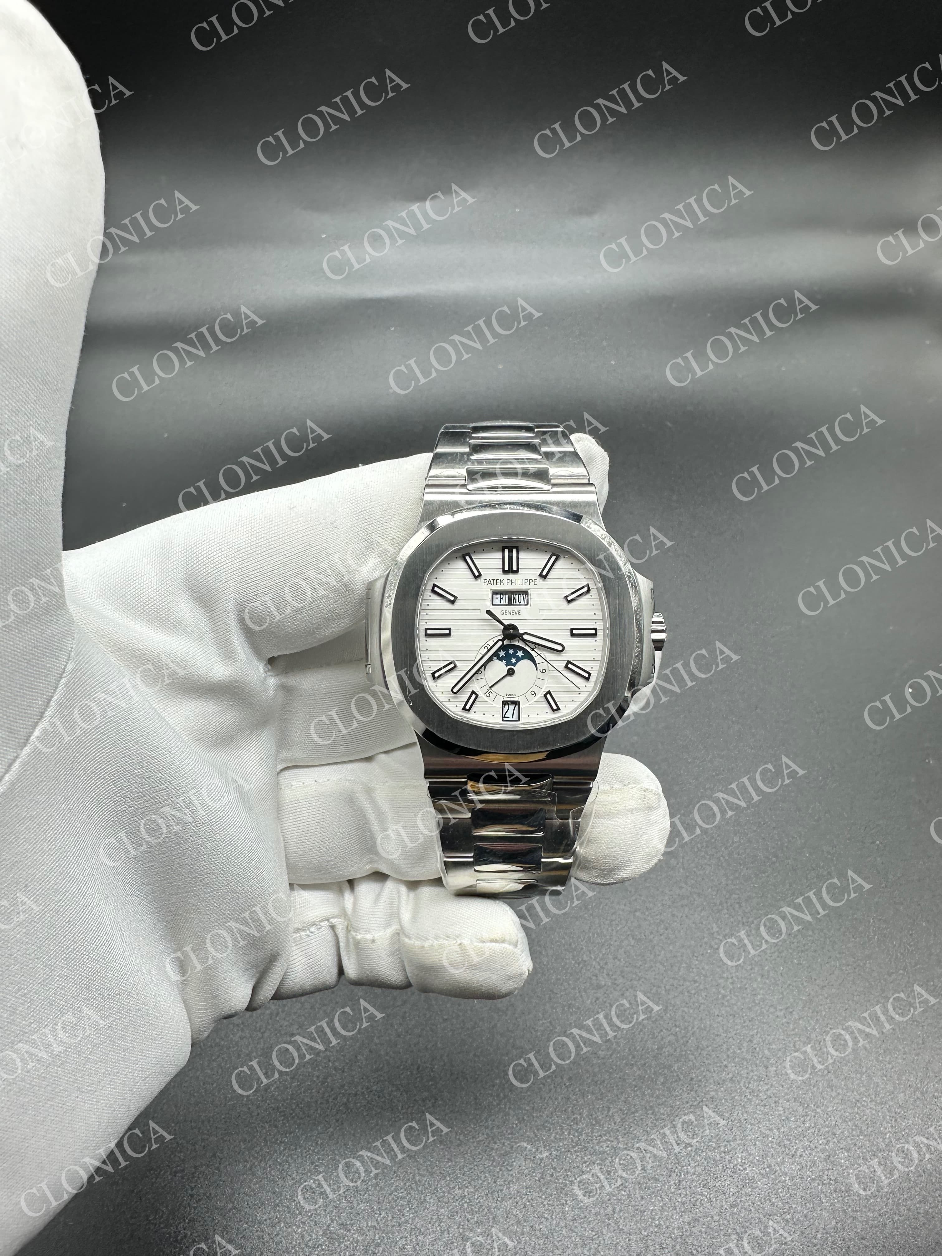 NAUTILUS 5726 FULL FUNCTION SS WHITE DIAL ON SS BRACELET — view 1