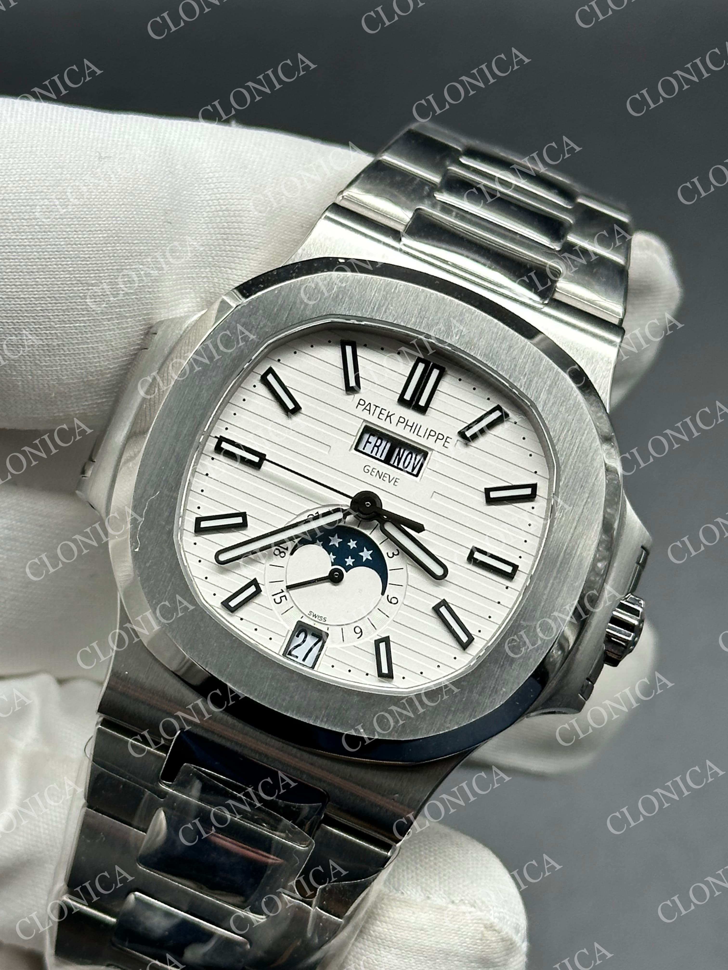 NAUTILUS 5726 FULL FUNCTION SS WHITE DIAL ON SS BRACELET — view 3