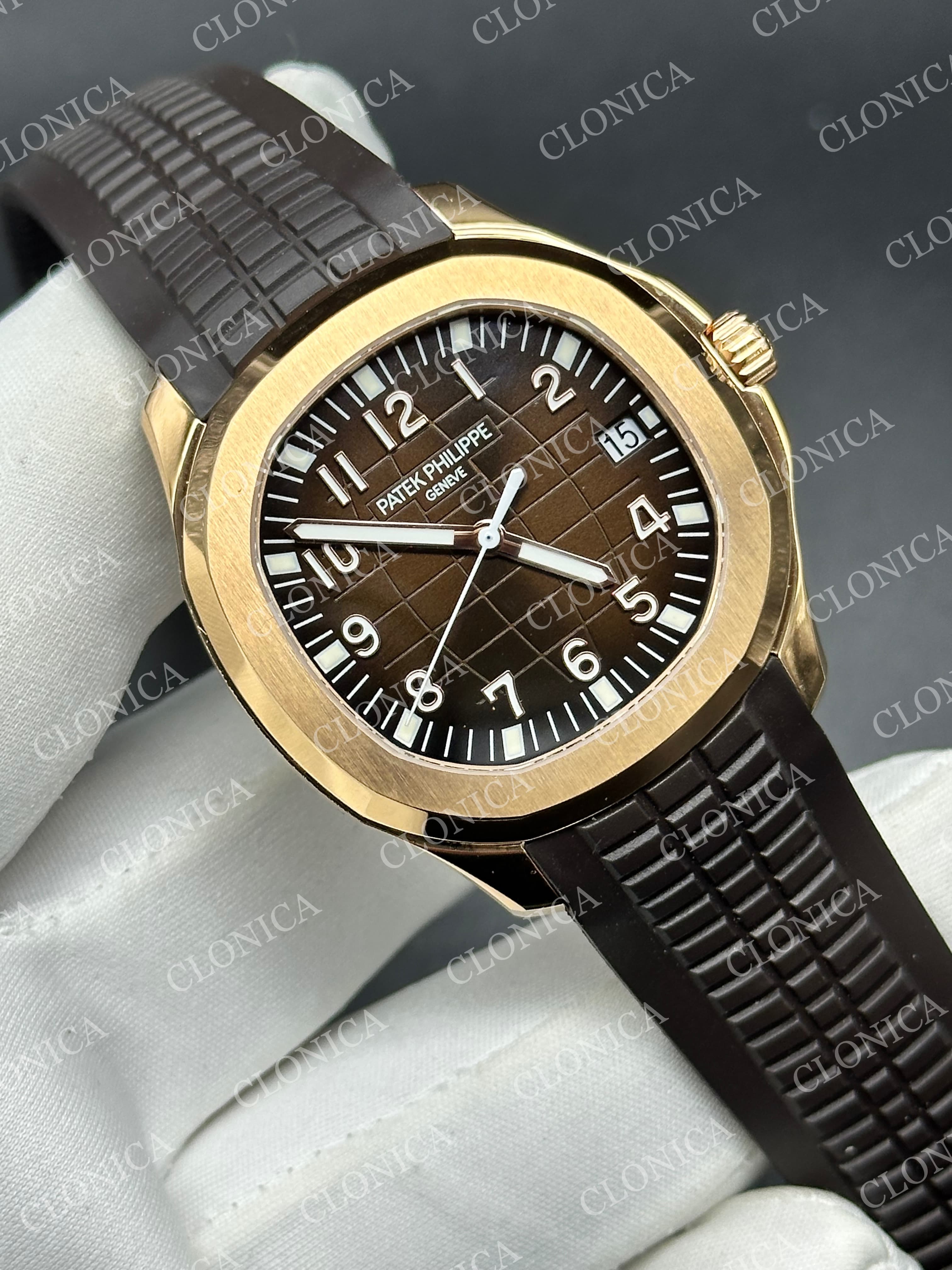 AQUANAUT 5167 RG BROWN DIAL ON BROWN RUBBER STRAP — view 2