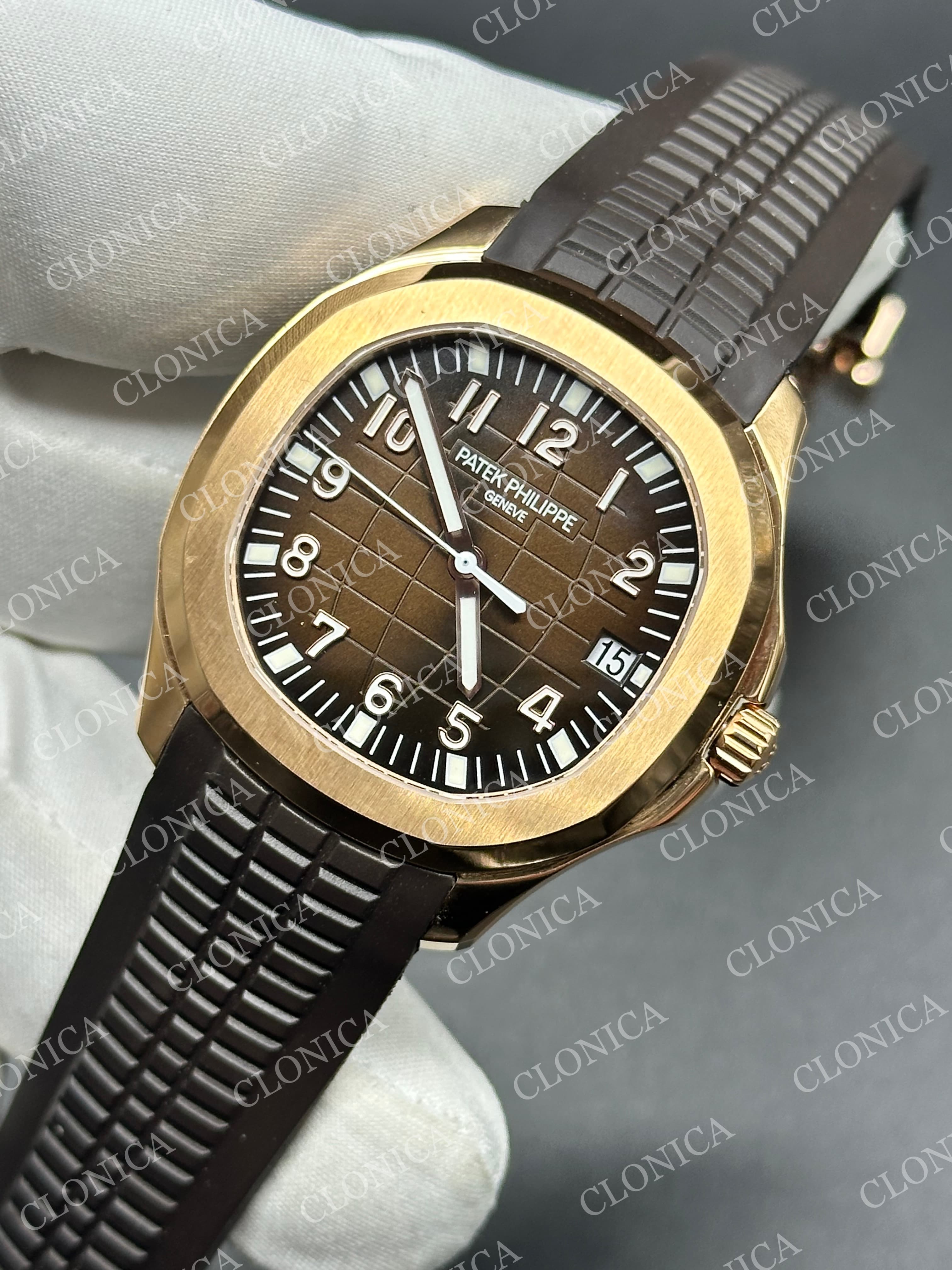 AQUANAUT 5167 RG BROWN DIAL ON BROWN RUBBER STRAP — view 3