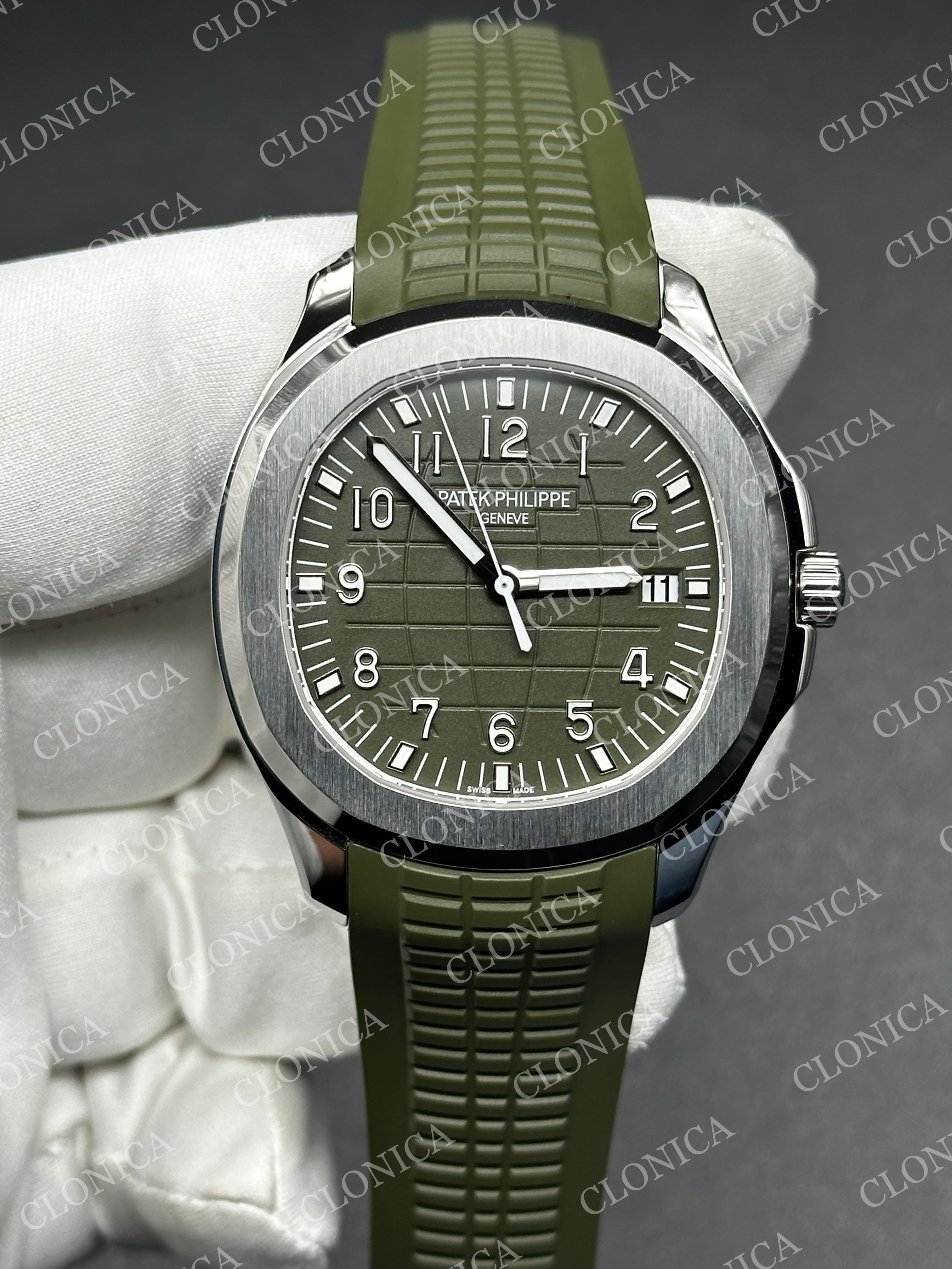 AQUANAUT JUMBO 5168G-001 SS 1:1 BEST EDITION GREEN DIAL ON GREEN RUBBER STRAP SUPER CLONE 26-330 V2 — view 1