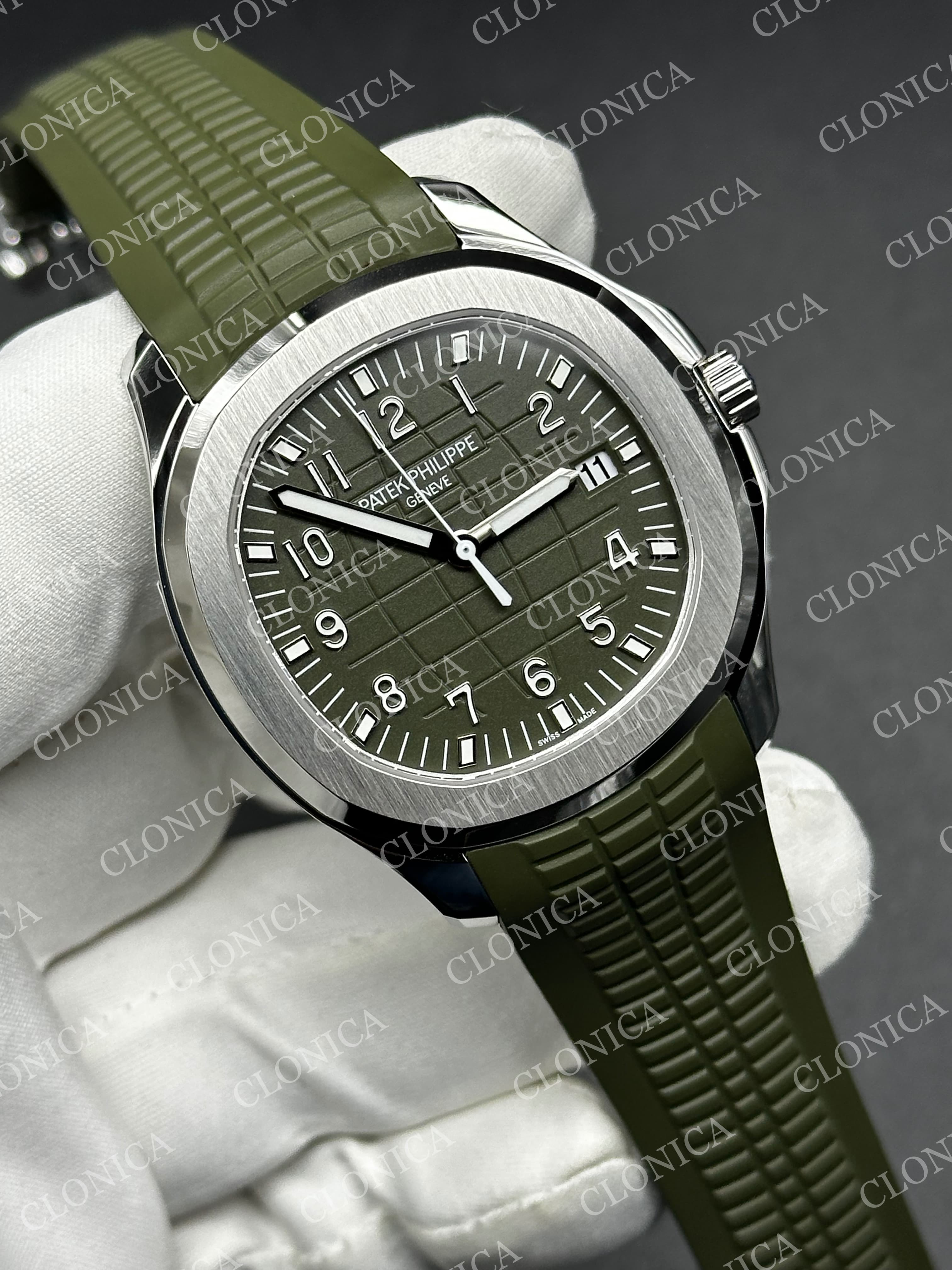 AQUANAUT JUMBO 5168G-001 SS 1:1 BEST EDITION GREEN DIAL ON GREEN RUBBER STRAP SUPER CLONE 26-330 V2 — view 2