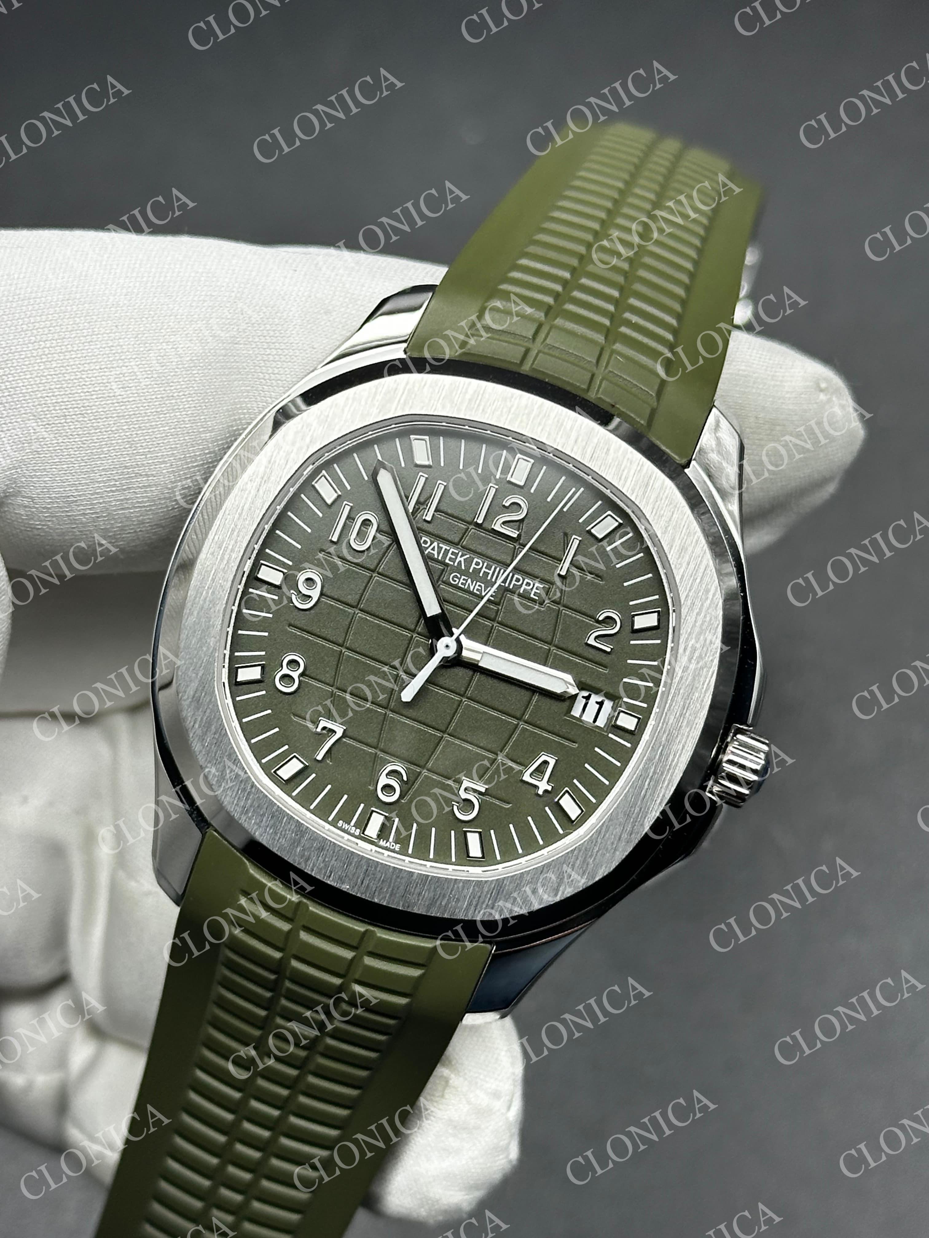 AQUANAUT JUMBO 5168G-001 SS 1:1 BEST EDITION GREEN DIAL ON GREEN RUBBER STRAP SUPER CLONE 26-330 V2 — view 3