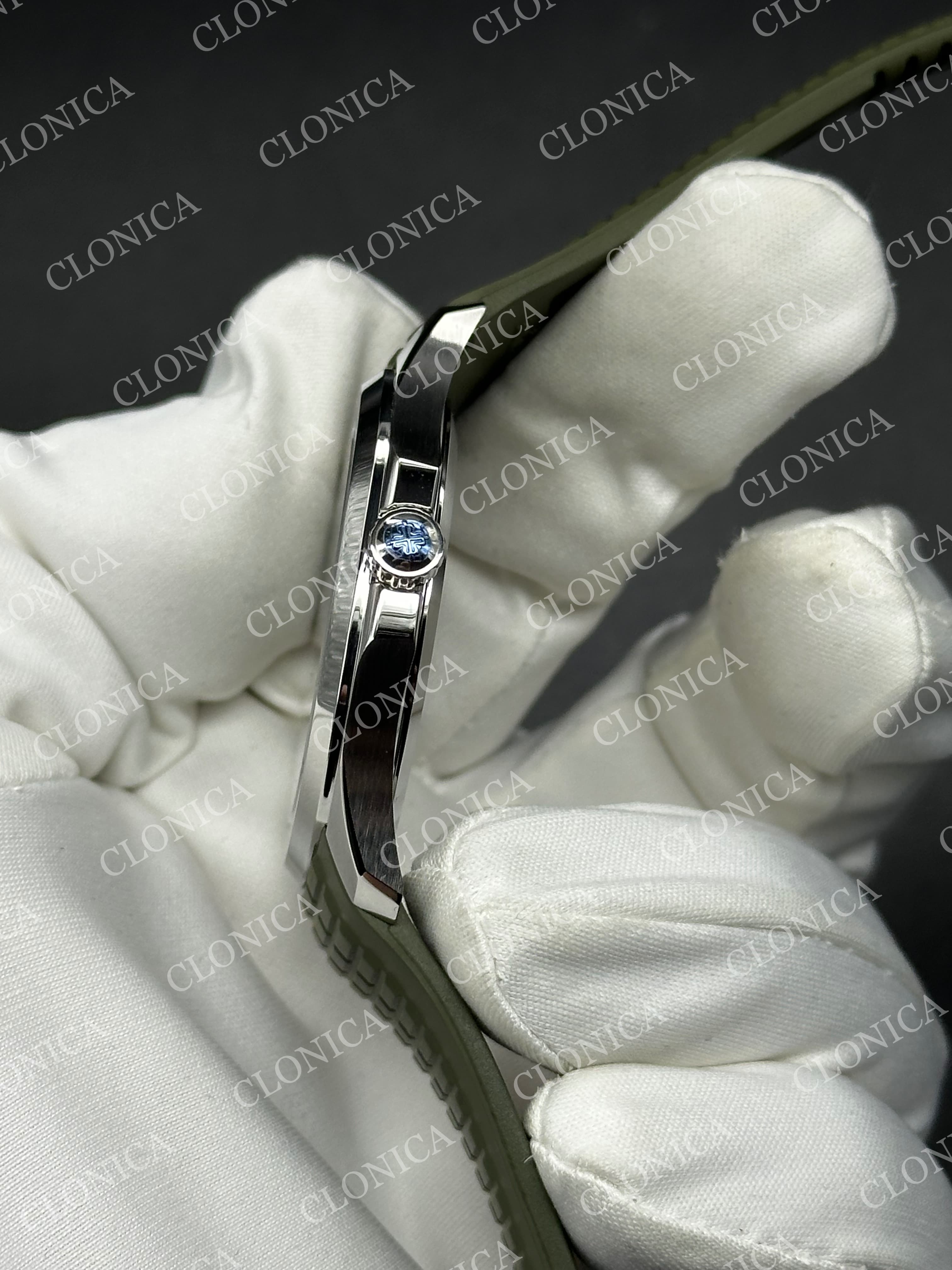AQUANAUT JUMBO 5168G-001 SS 1:1 BEST EDITION GREEN DIAL ON GREEN RUBBER STRAP SUPER CLONE 26-330 V2 — view 4