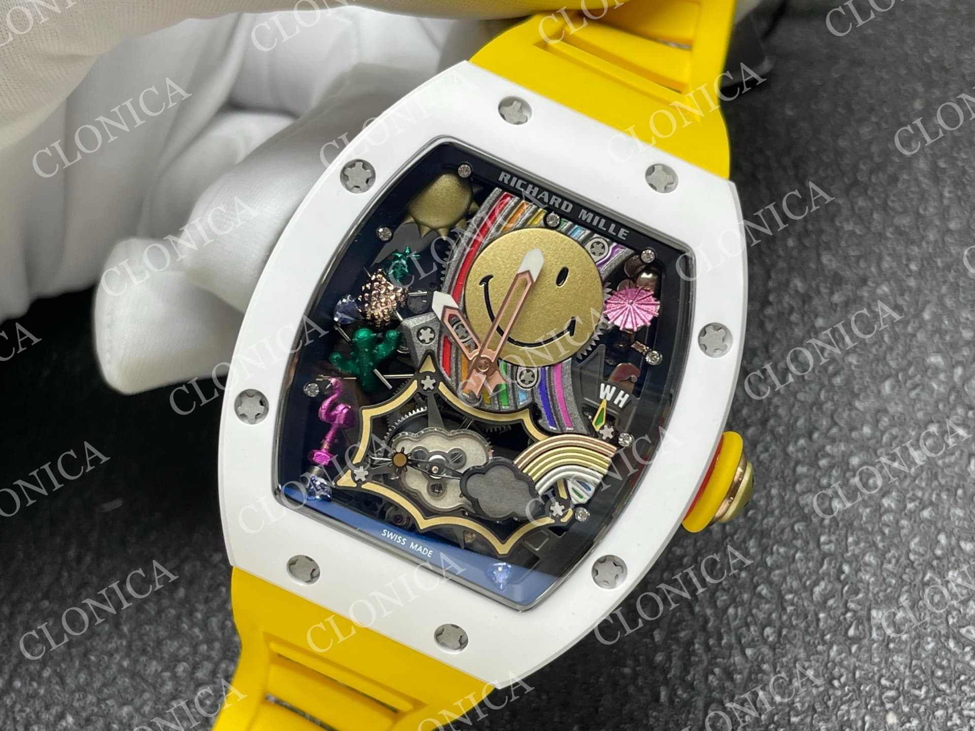 RM88 TOURBILLON SMILEY WHITE CERAMIC RMF BEST EDITION ON YELLOW RUBBER STRAP — view 4