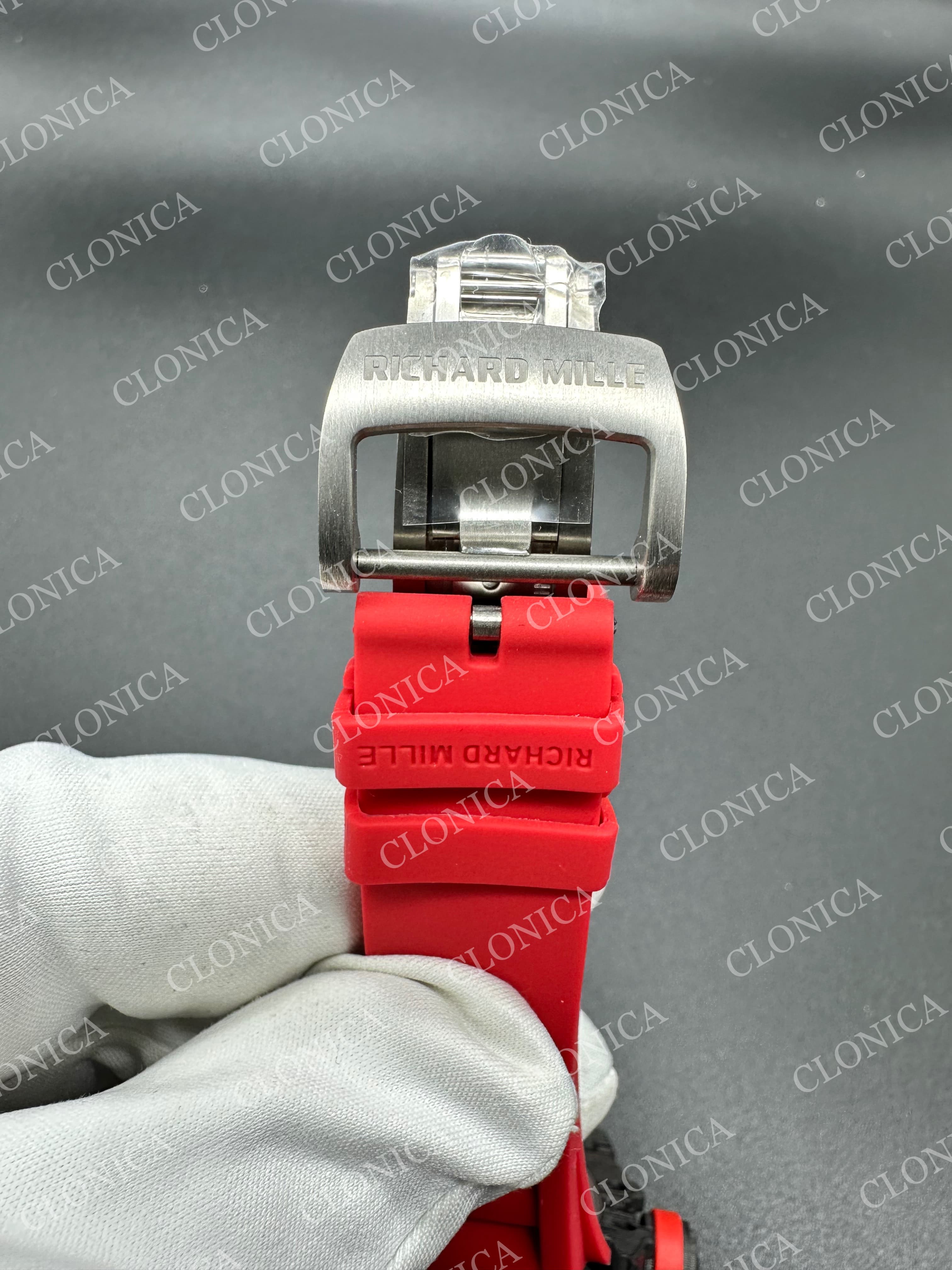 RM035-02 BLACK NTPT RED CROWN SKELETON DIAL ON RED RUBBER STRAP RMAL1 SUPER CLONE — view 8