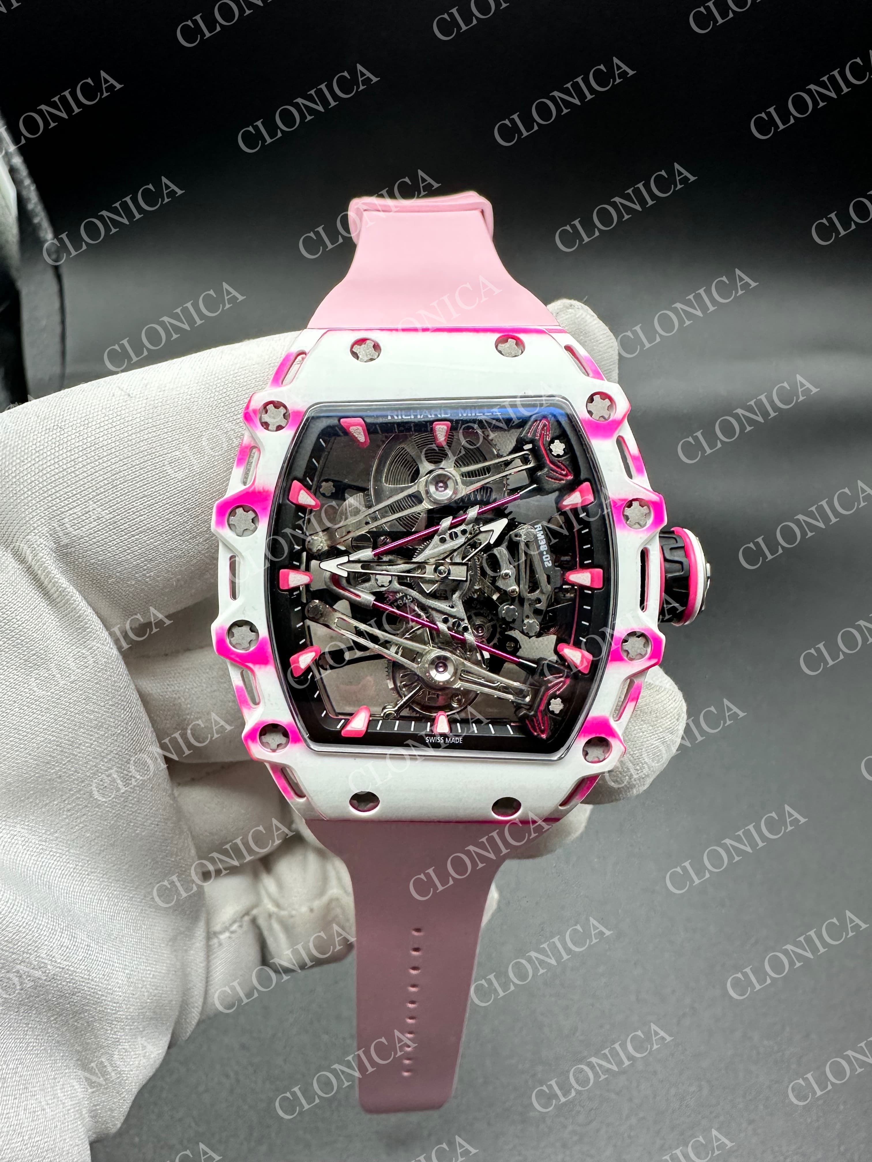 Richard mille RM038-02 WHITE CARBON TOURBULLION PINK STRAP — view 1