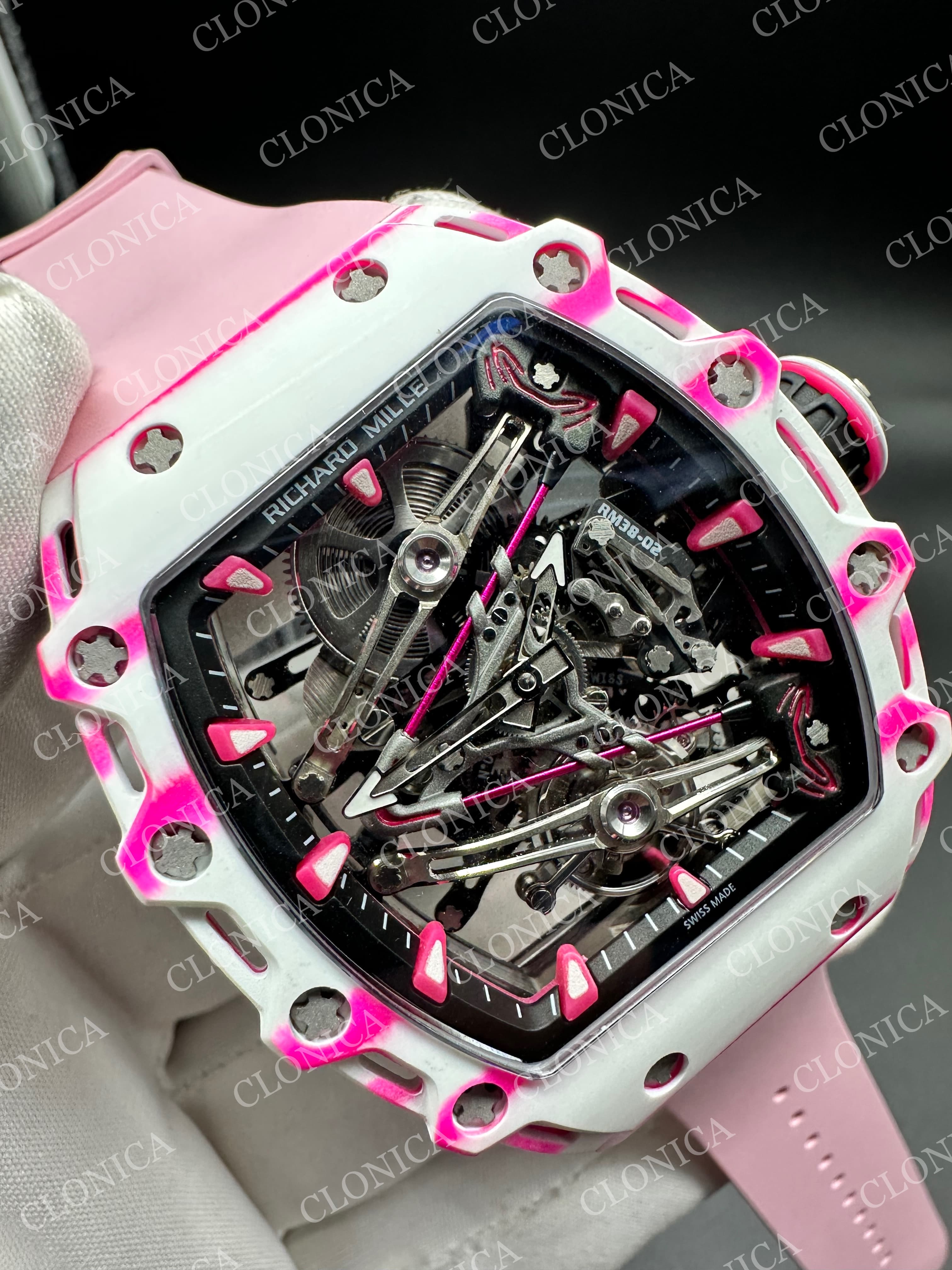 Richard mille RM038-02 WHITE CARBON TOURBULLION PINK STRAP — view 2