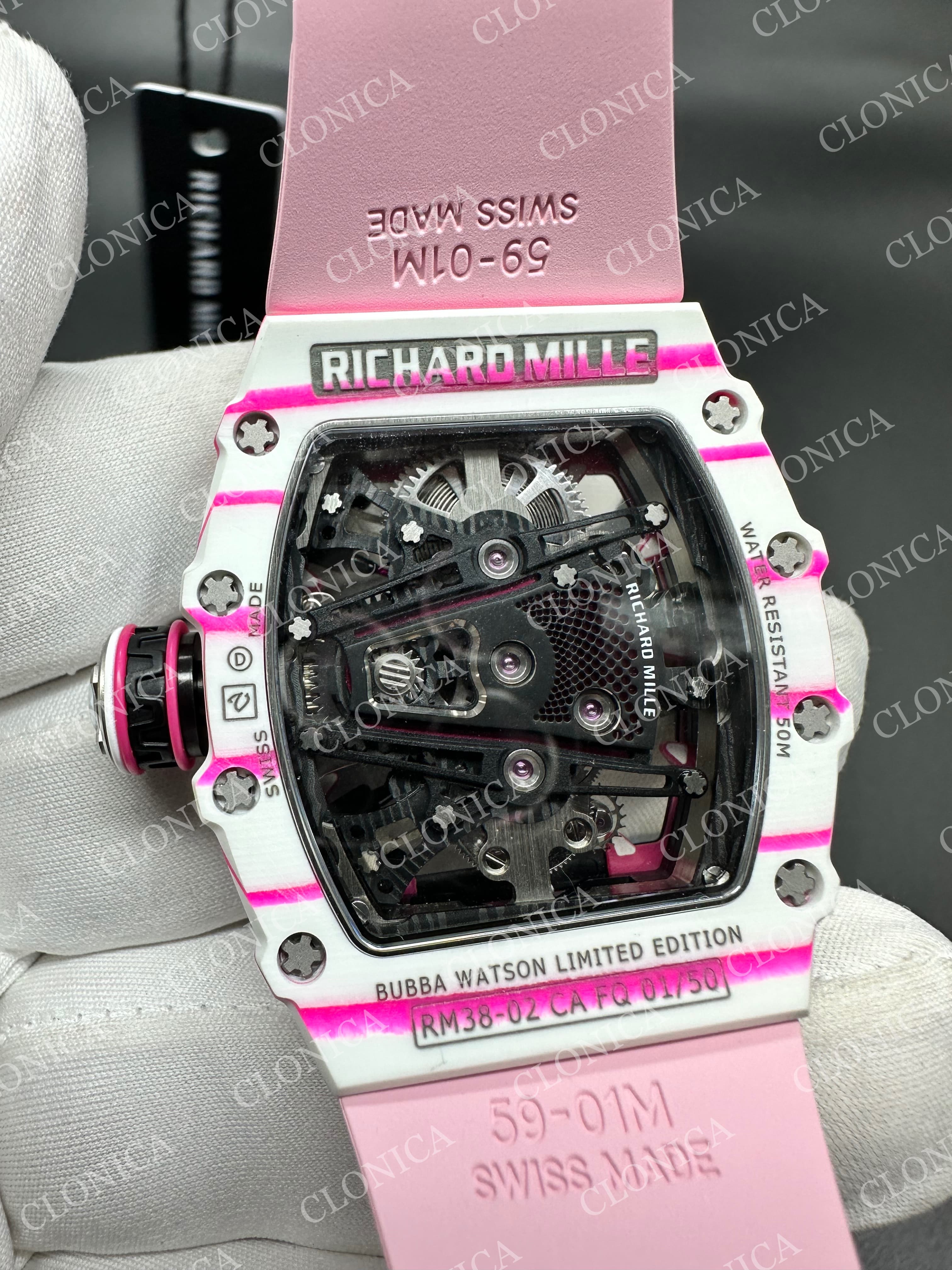 Richard mille RM038-02 WHITE CARBON TOURBULLION PINK STRAP — view 7