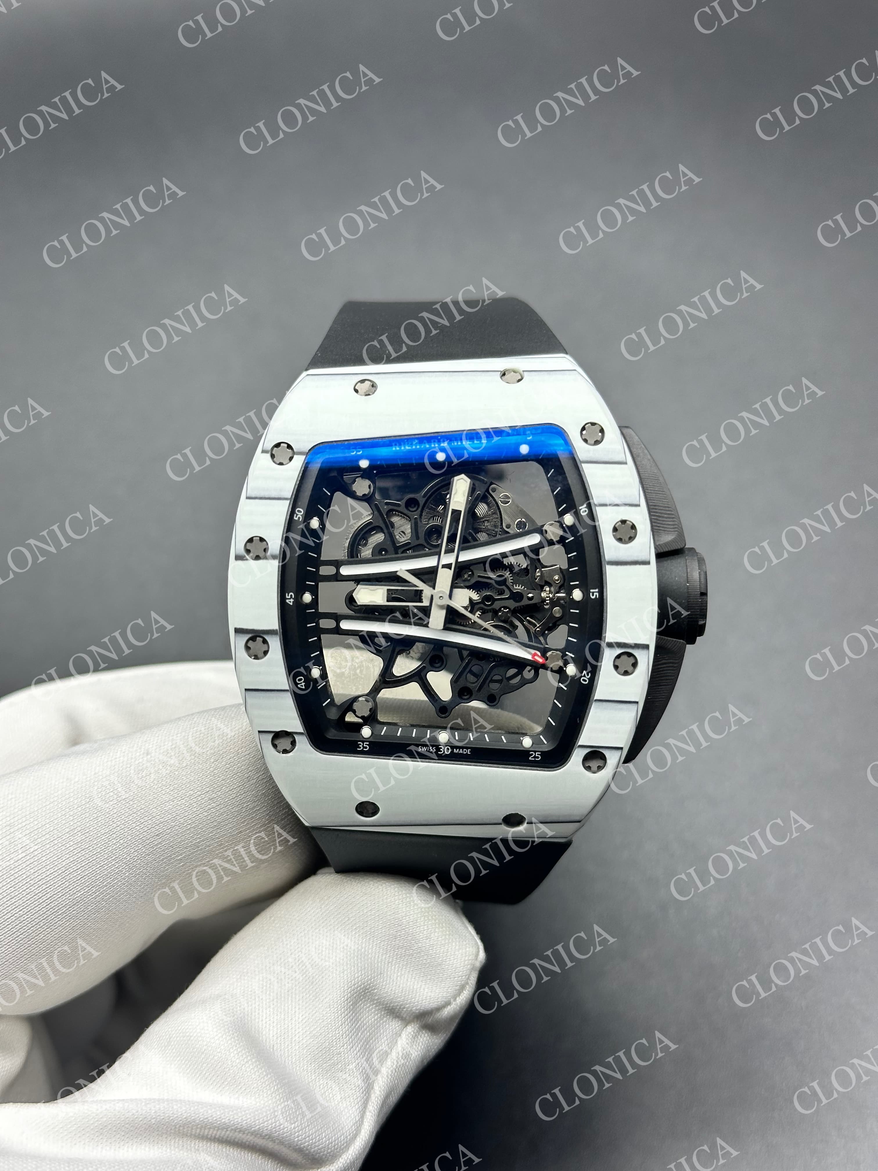 RM061-01 YOHAN BLAKE WHITE NTPT ON BLACK RUBBER STRAP RMUL2 SUPER CLONE — view 1
