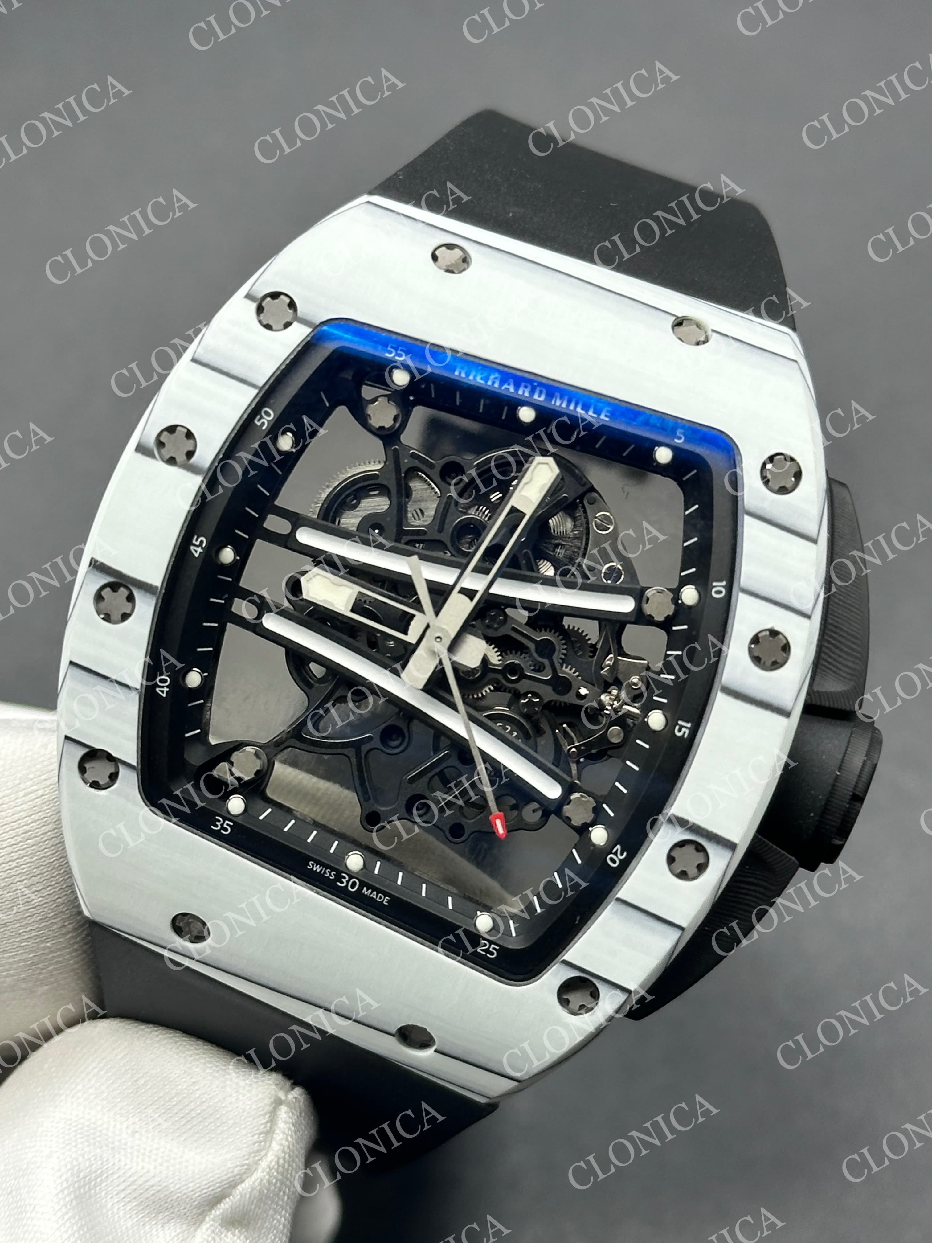RM061-01 YOHAN BLAKE WHITE NTPT ON BLACK RUBBER STRAP RMUL2 SUPER CLONE — view 2