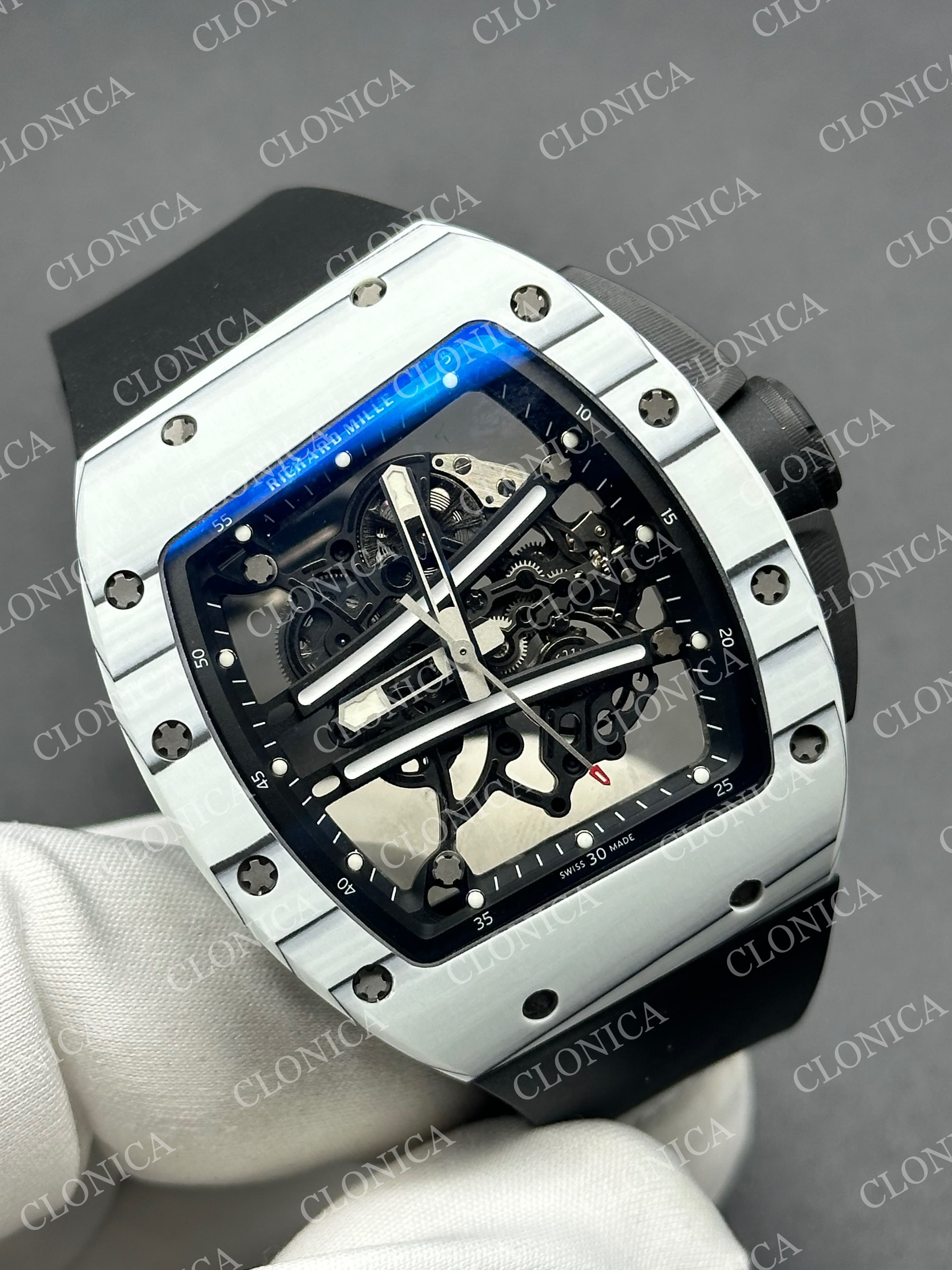 RM061-01 YOHAN BLAKE WHITE NTPT ON BLACK RUBBER STRAP RMUL2 SUPER CLONE — view 3