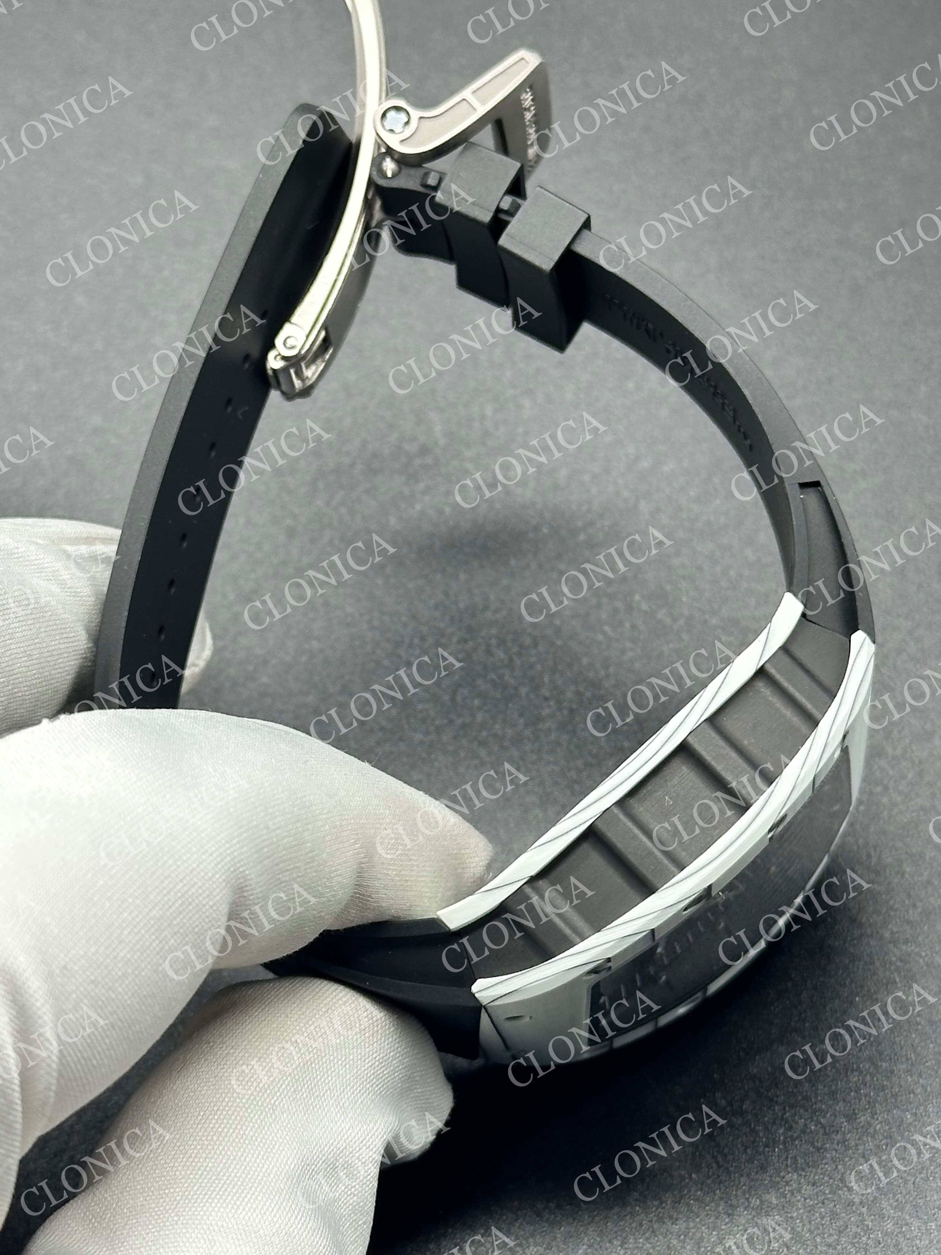 RM061-01 YOHAN BLAKE WHITE NTPT ON BLACK RUBBER STRAP RMUL2 SUPER CLONE — view 5
