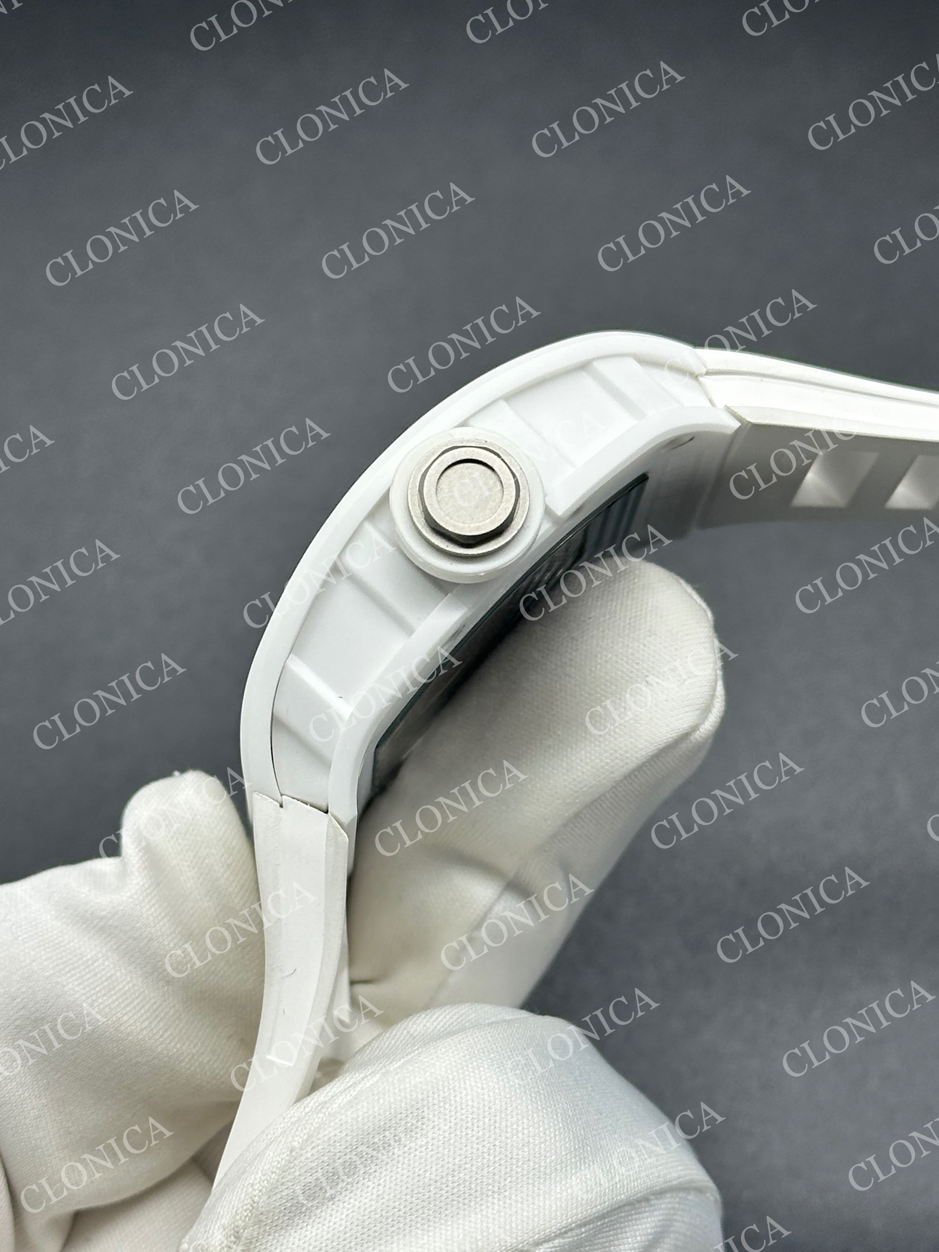 RM055 WHITE CERAMIC BLACK INNER BEZEL ON WHITE RUBBER STRAP RMUL2 — view 4