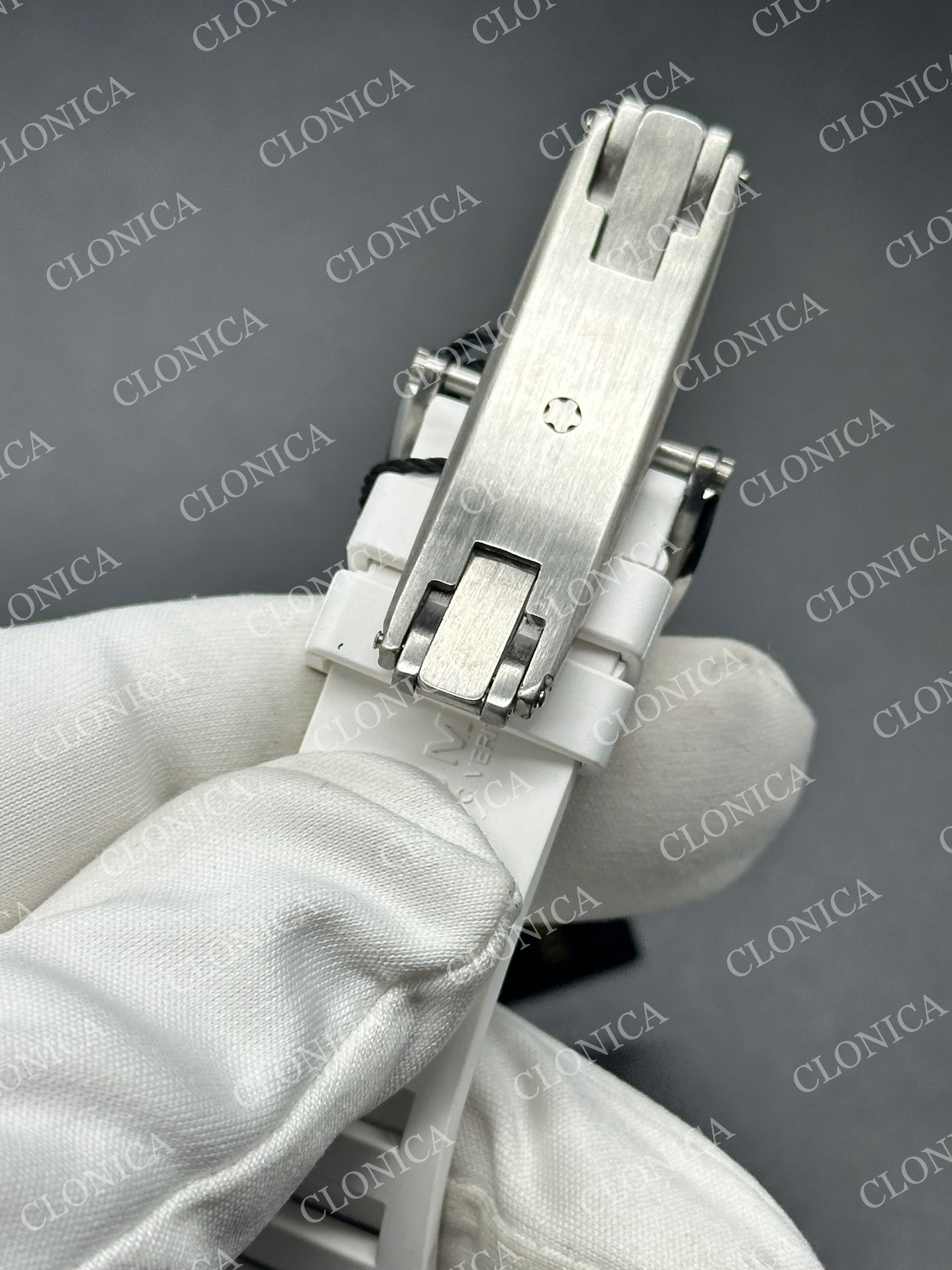 RM055 WHITE CERAMIC BLACK INNER BEZEL ON WHITE RUBBER STRAP RMUL2 — view 7