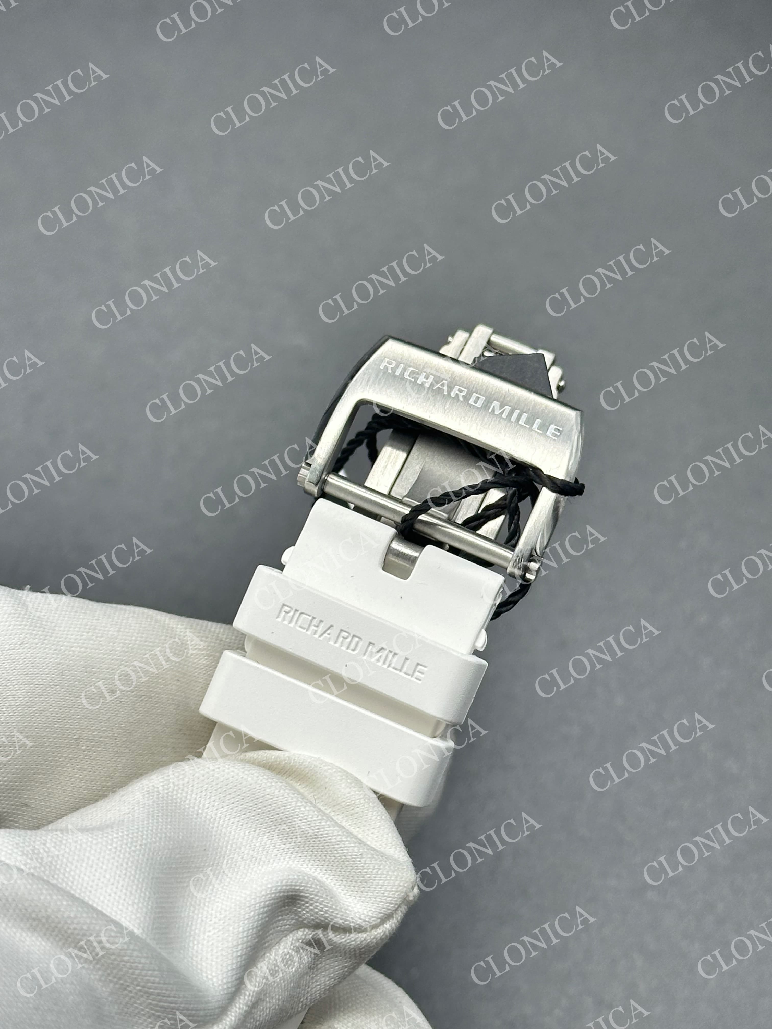 RM055 WHITE CERAMIC BLACK INNER BEZEL ON WHITE RUBBER STRAP RMUL2 — view 9