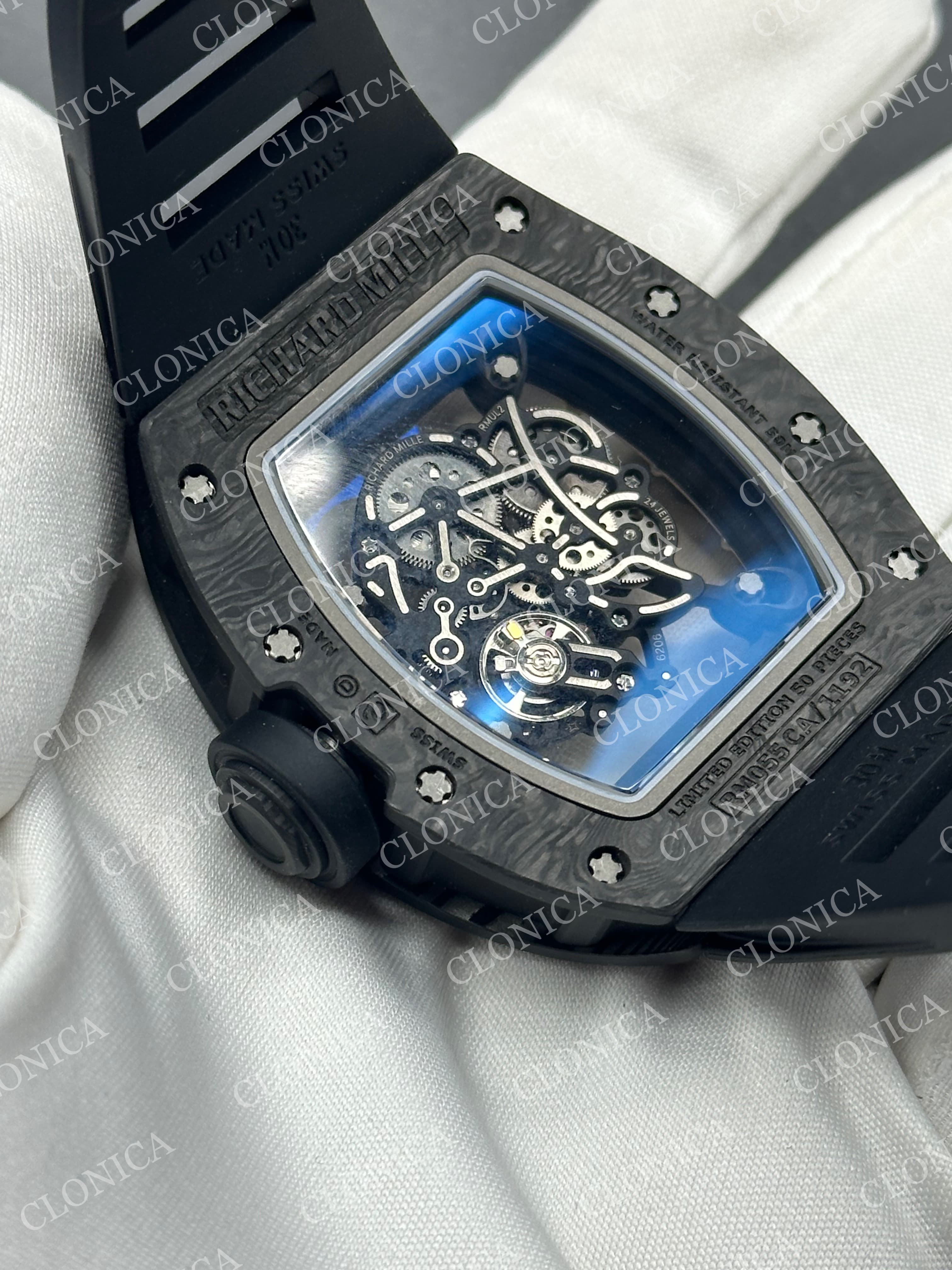 RM055 NTPT CARBON ROSE/BLACK INNER BEZEL ON BLACK RUBBER STRAP RMUL2 — view 6