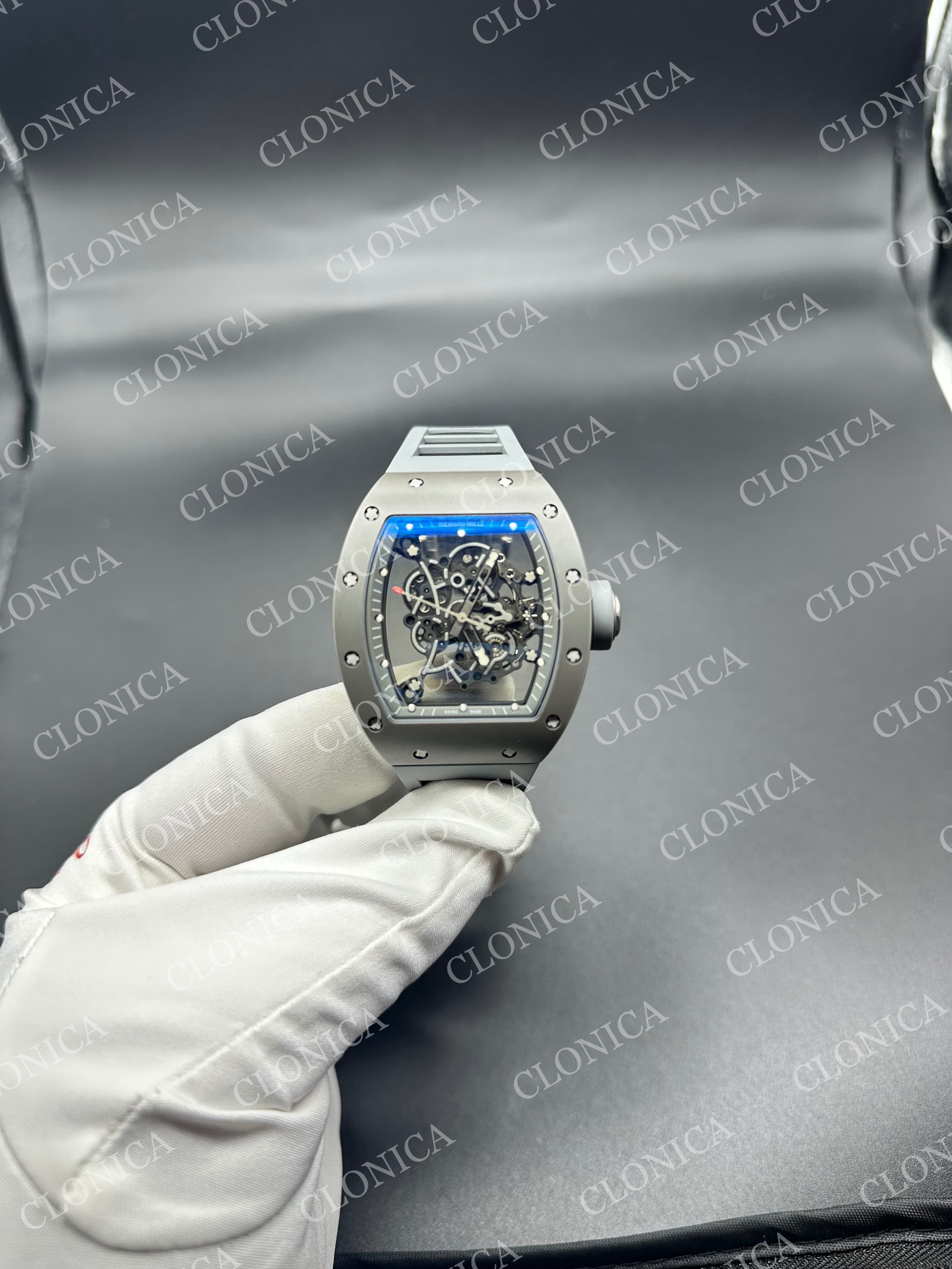 RM055 WHITE CERAMIC BLACK INNER BEZEL ON GREYRUBBER STRAP RMUL2 — view 1