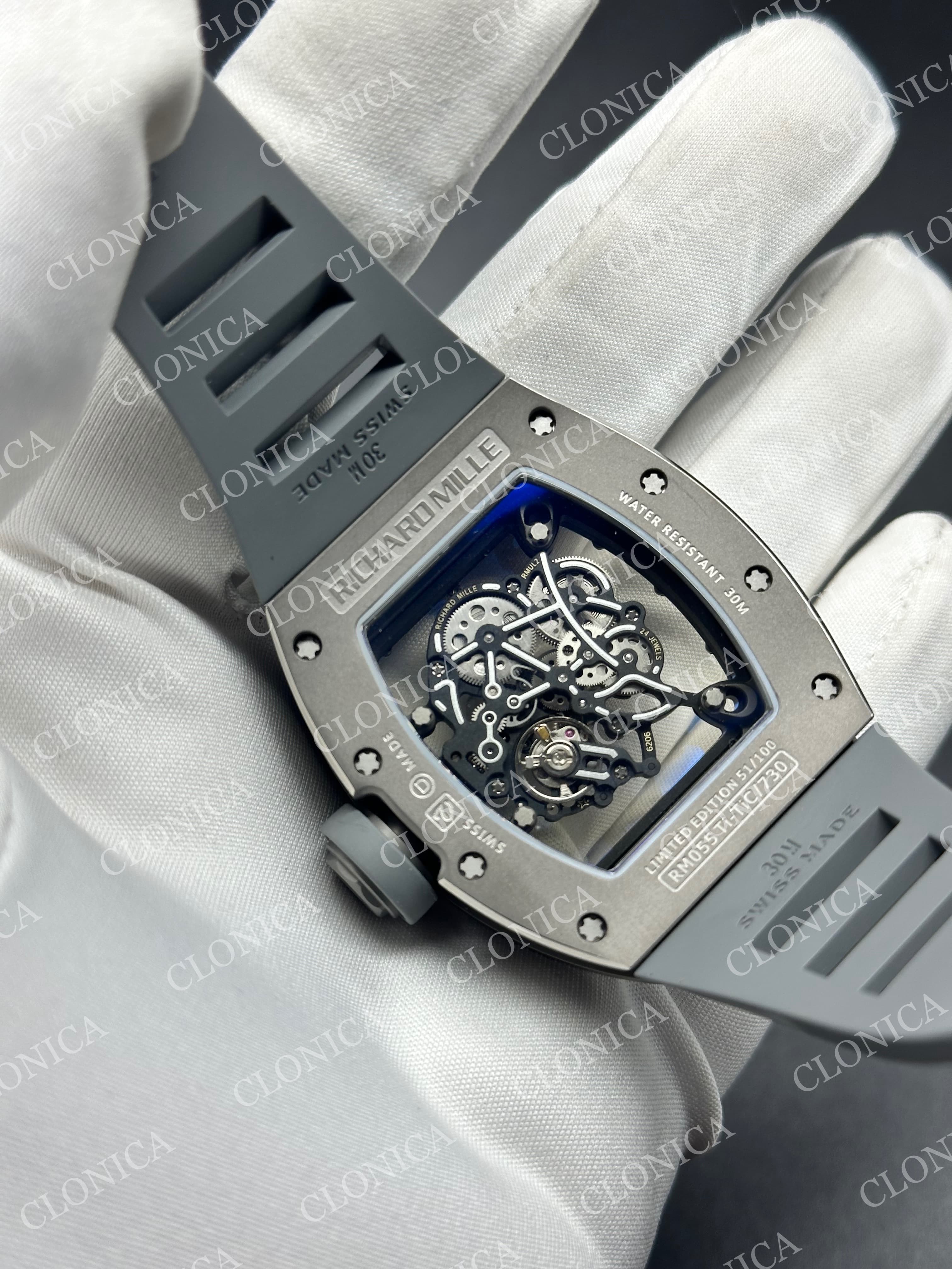 RM055 WHITE CERAMIC BLACK INNER BEZEL ON GREYRUBBER STRAP RMUL2 — view 6
