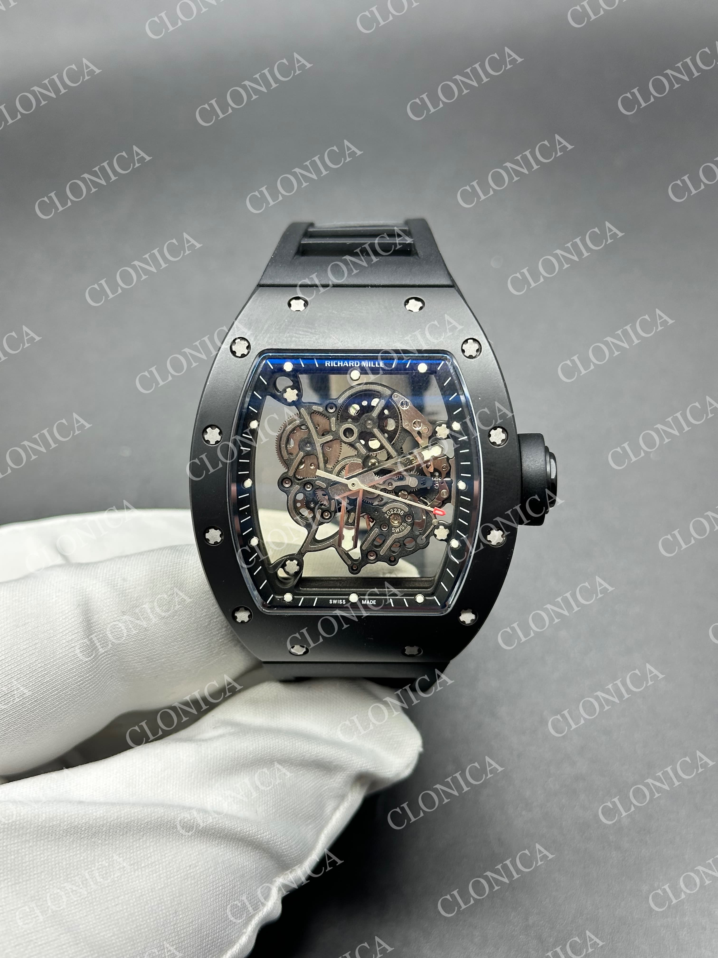 RM055 BLACK CERAMIC BLACK INNER BEZEL ON BLACK RUBBER STRAP RMUL2 — view 1